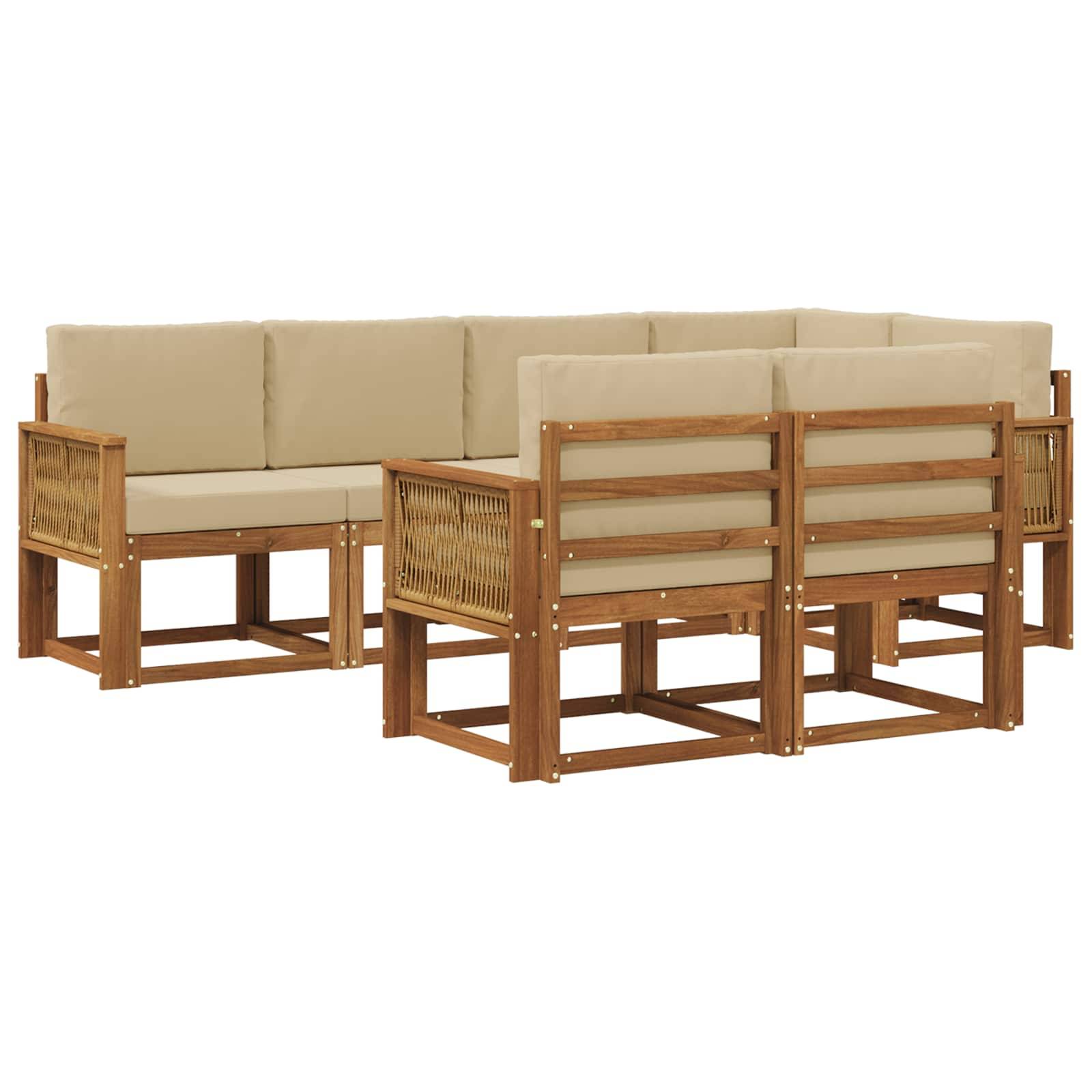 vidaXL Outdoor-Sofagarnitur mit Kissen 7 pcs Natur und Beige Polyester