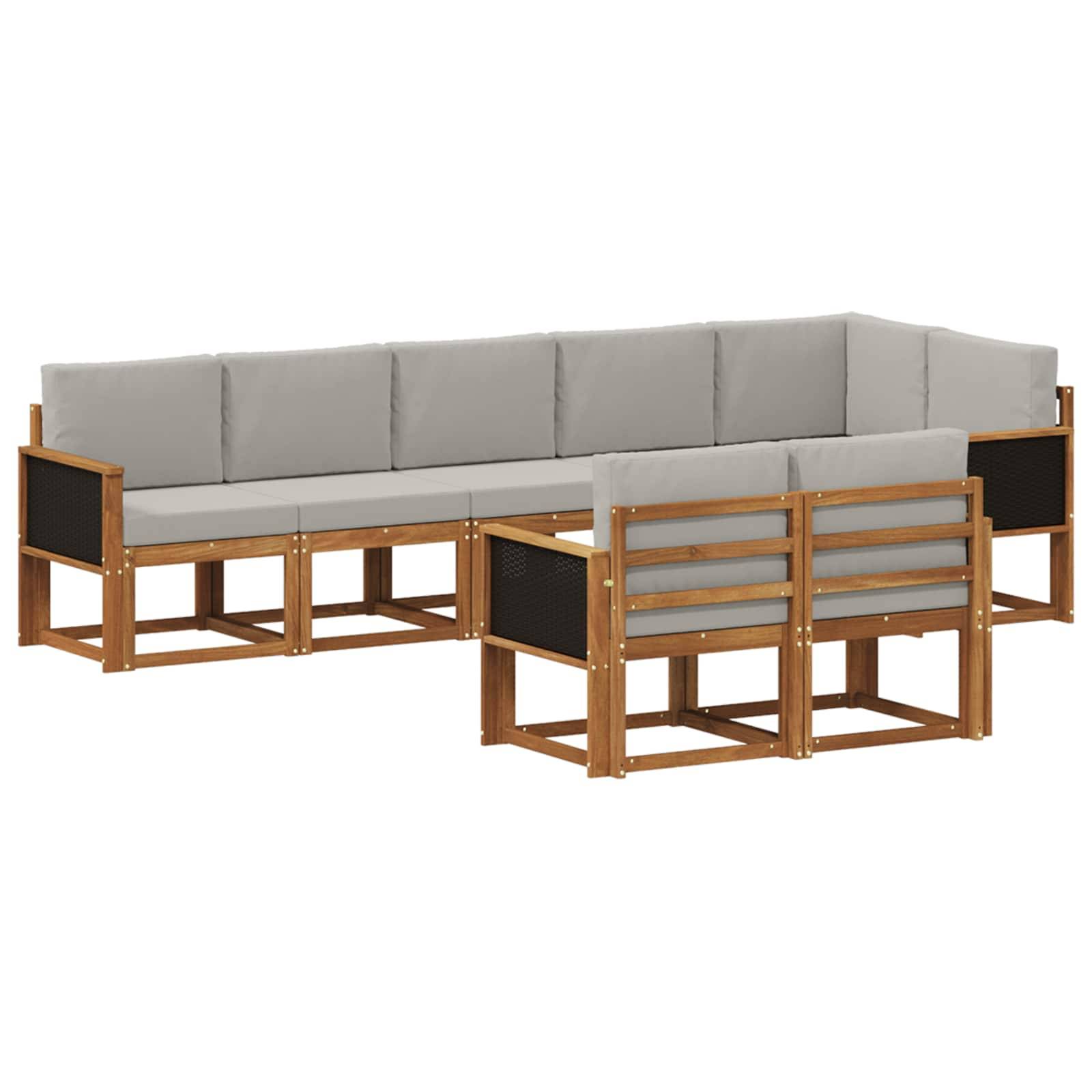 vidaXL Outdoor-Sofagarnitur 8 pcs Natürlich und Hellgrau Polyester