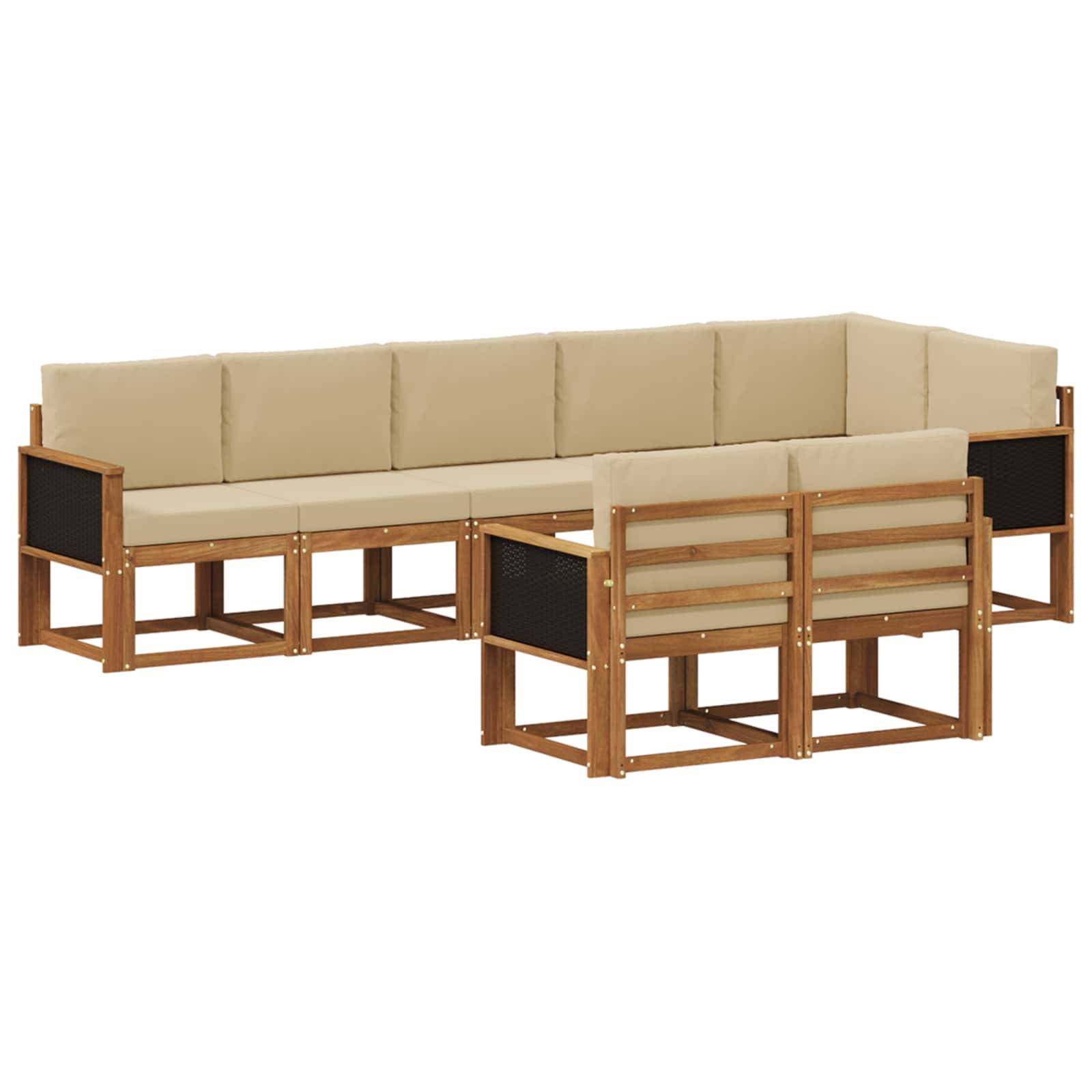 vidaXL Outdoor-Sofagarnitur mit Kissen 8 pcs Natur und Beige Polyester