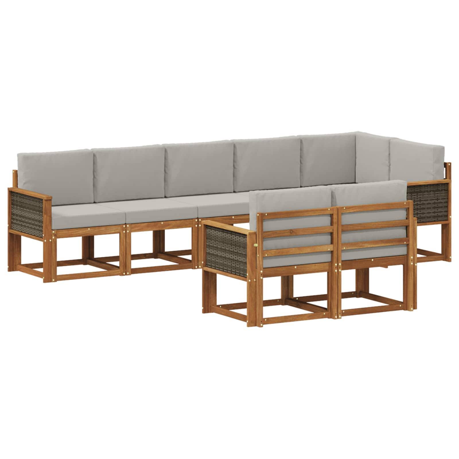 vidaXL Outdoor-Sofagarnitur 8 pcs Natürlich und Hellgrau Polyester