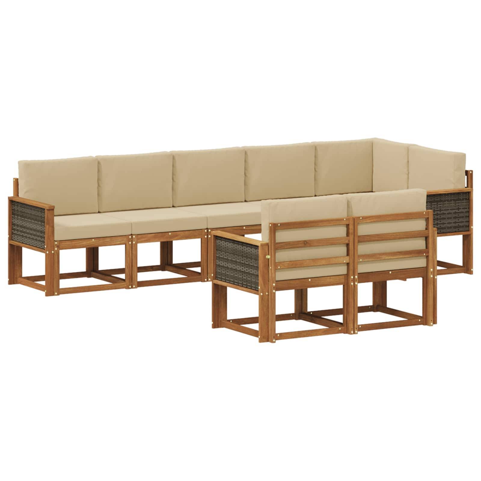 vidaXL Outdoor-Sofagarnitur mit Kissen 8 pcs Natur und Beige Polyester