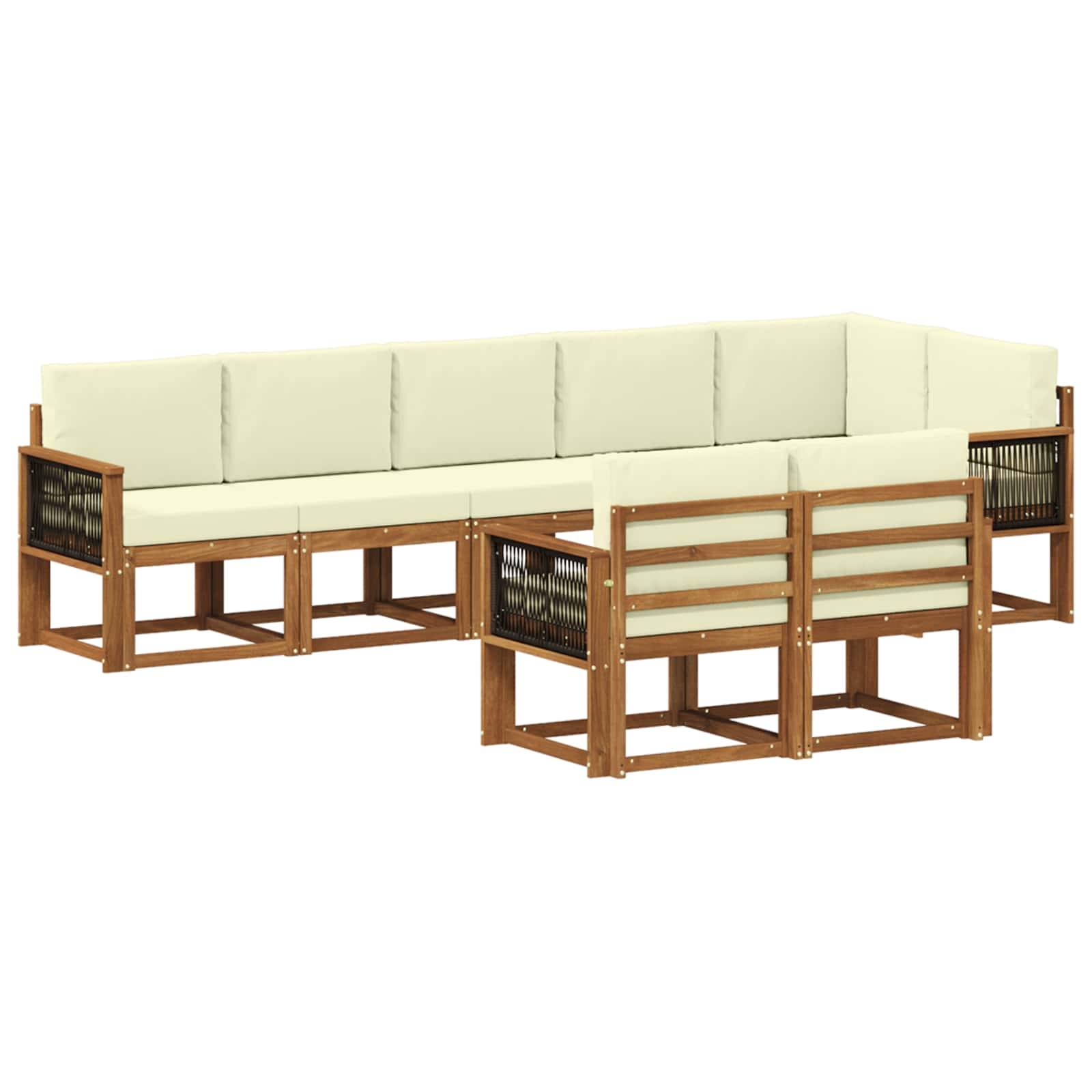 vidaXL Outdoor-Sofagarnitur mit Kissen 8 pcs Natur und Creme Polyester