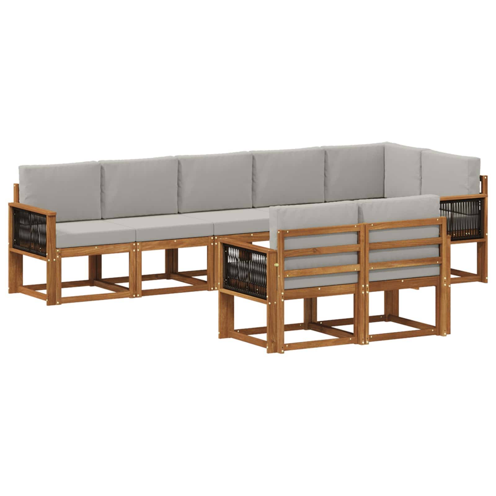 vidaXL Outdoor-Sofagarnitur 8 pcs Natürlich und Hellgrau Polyester