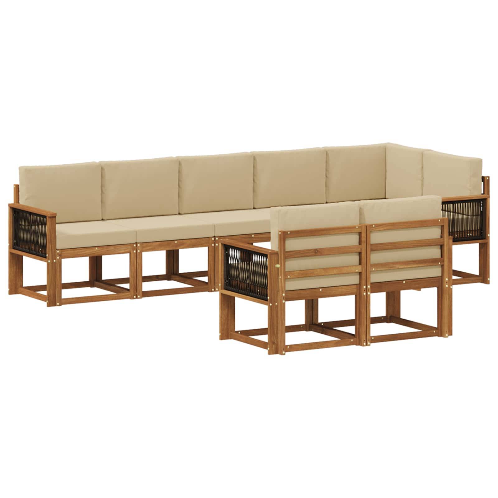 vidaXL Outdoor-Sofagarnitur mit Kissen 8 pcs Natur und Beige Polyester