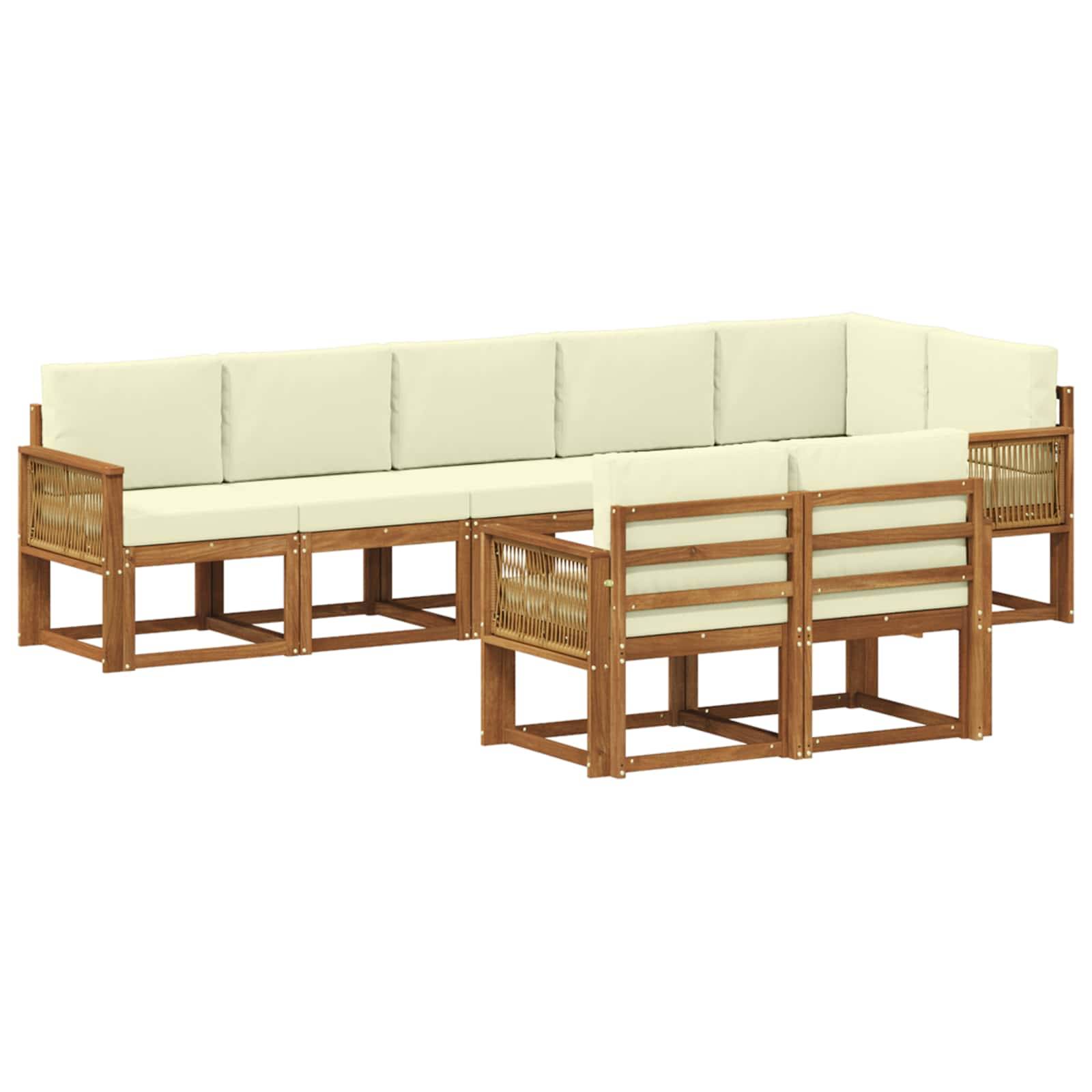 vidaXL Outdoor-Sofagarnitur mit Kissen 8 pcs Natur und Creme Polyester