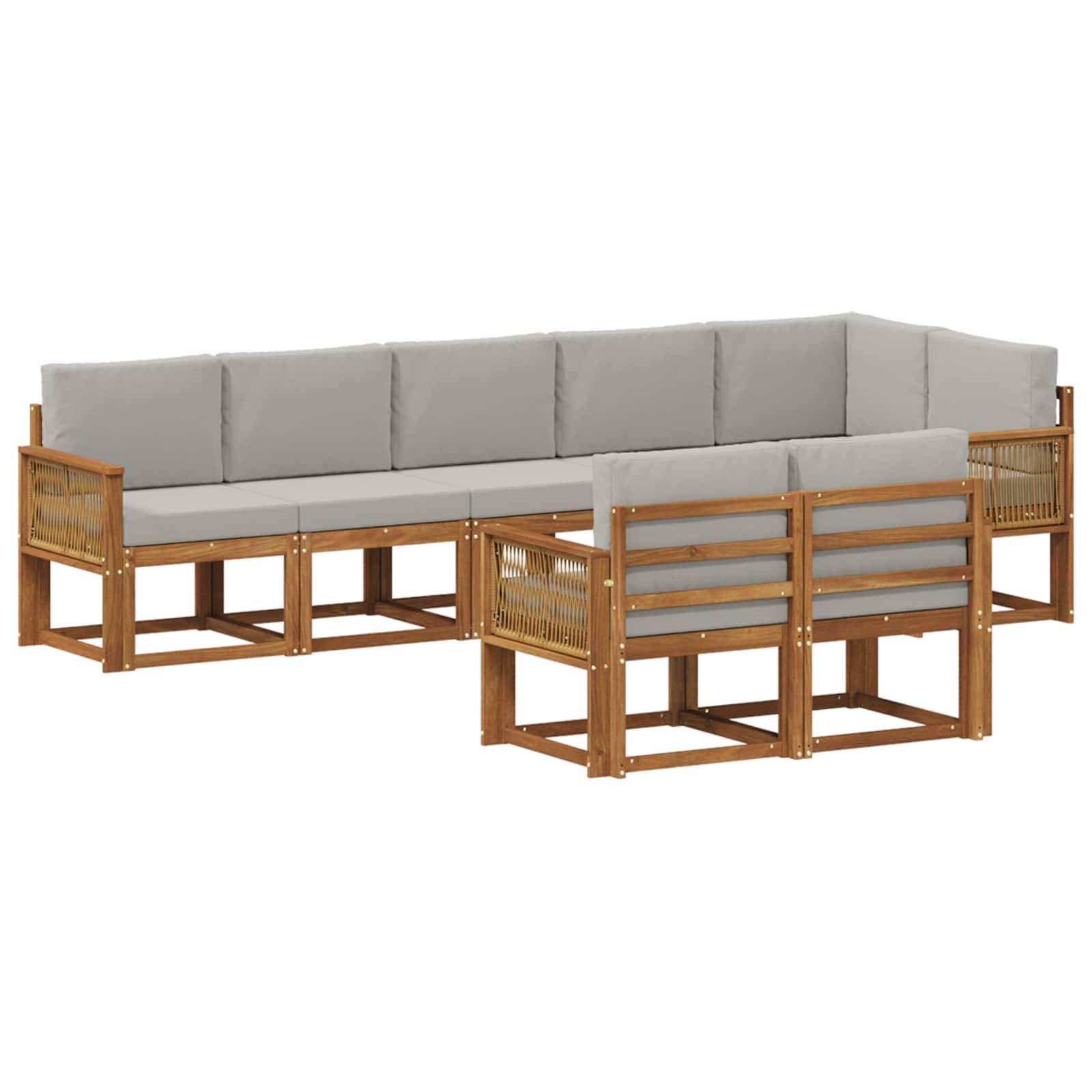 vidaXL Outdoor-Sofagarnitur 8 pcs Natürlich und Hellgrau Polyester