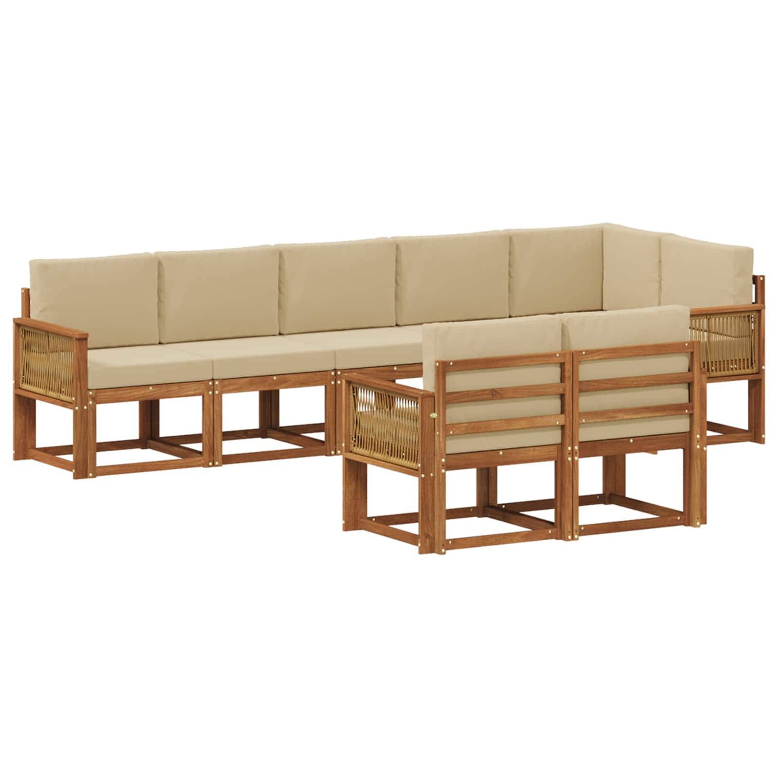 vidaXL Outdoor-Sofagarnitur mit Kissen 8 pcs Natur und Beige Polyester