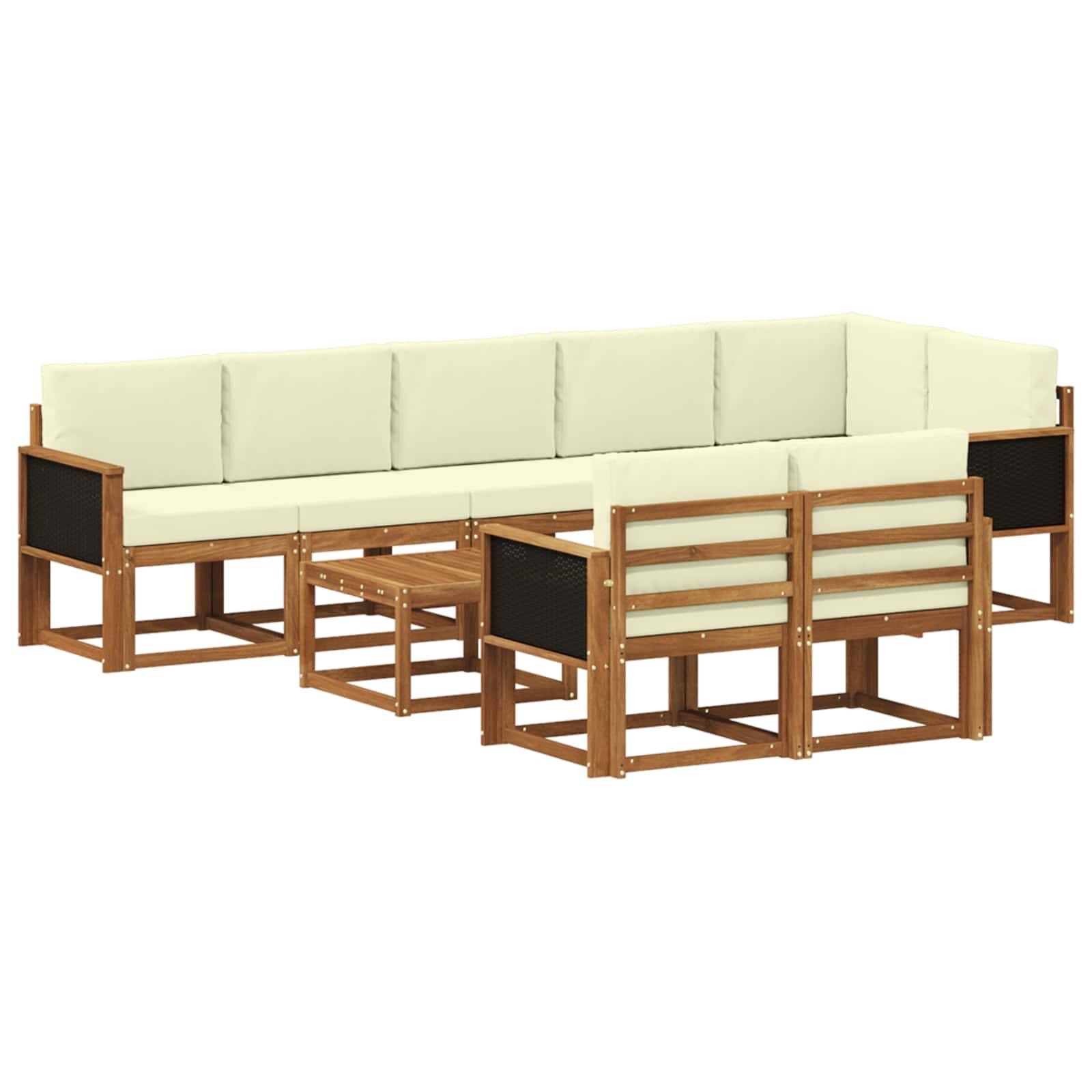 vidaXL Outdoor-Sofagarnitur mit Kissen 9 pcs Natur und Creme Polyester