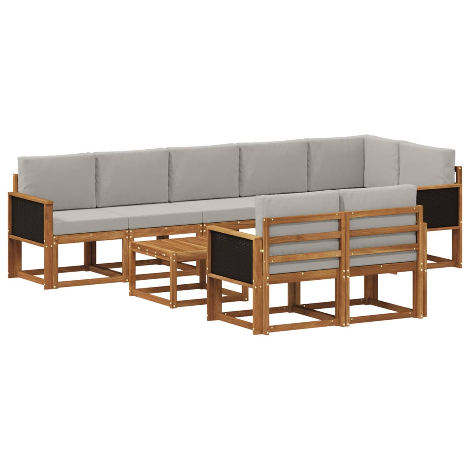 vidaXL Outdoor-Sofagarnitur 9 pcs Natürlich und Hellgrau Polyester