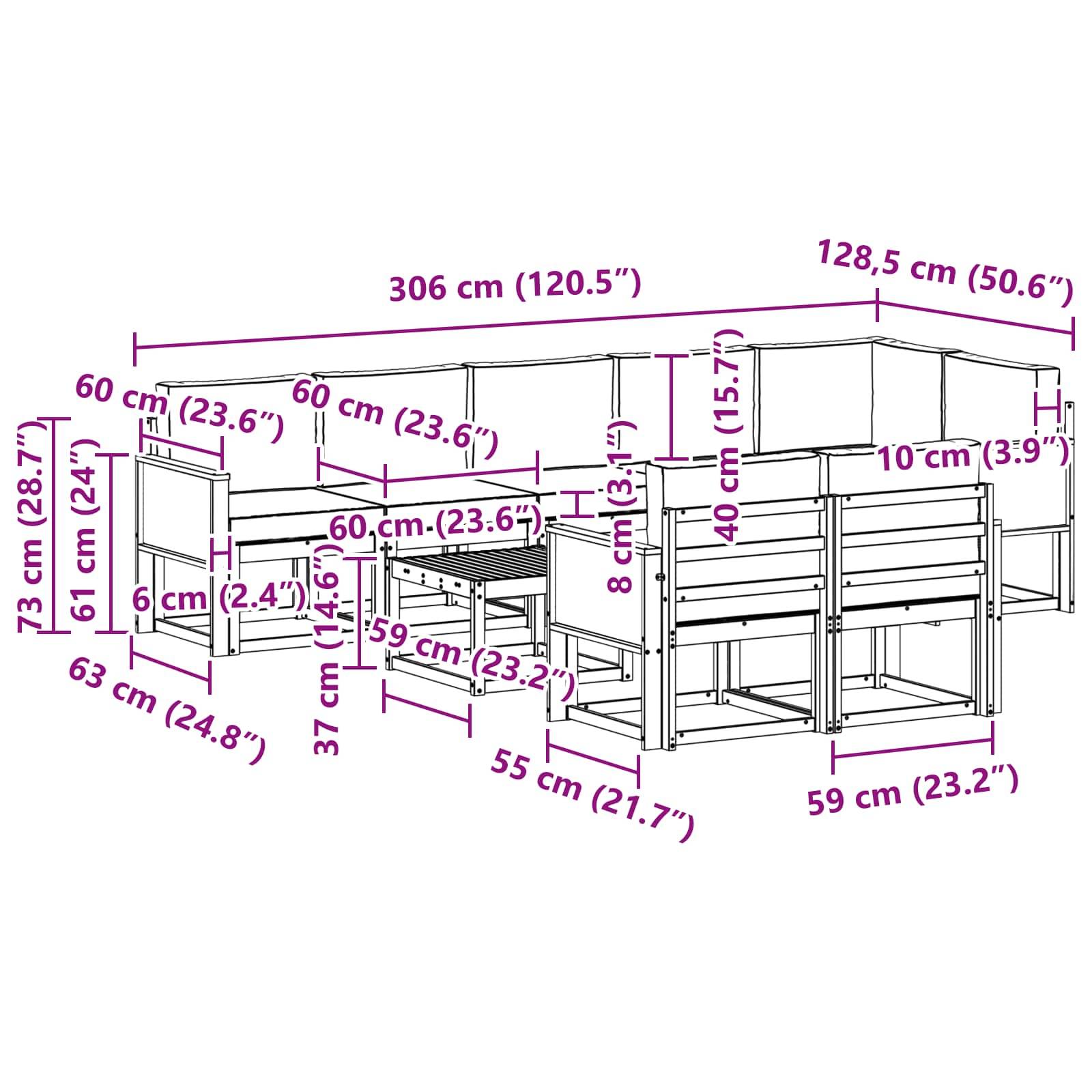 vidaXL Outdoor-Sofagarnitur 9 pcs Natürlich und Hellgrau Polyester