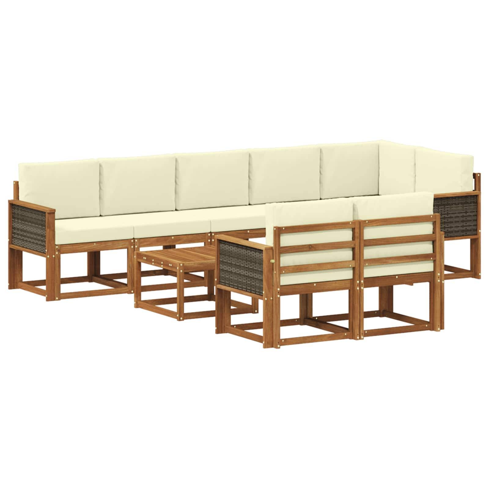 vidaXL Outdoor-Sofagarnitur mit Kissen 9 pcs Natur und Creme Polyester