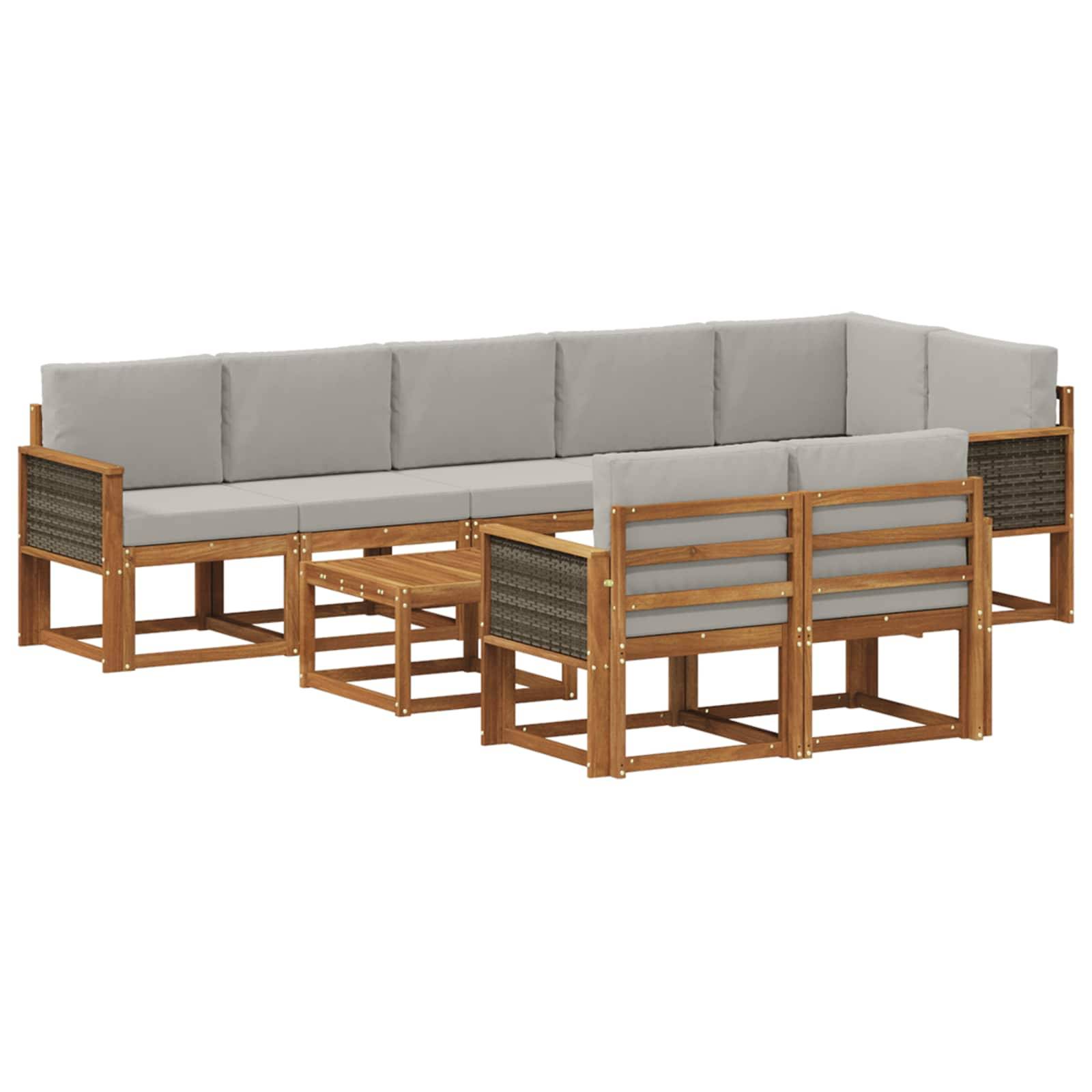 vidaXL Outdoor-Sofagarnitur 9 pcs Natürlich und Hellgrau Polyester