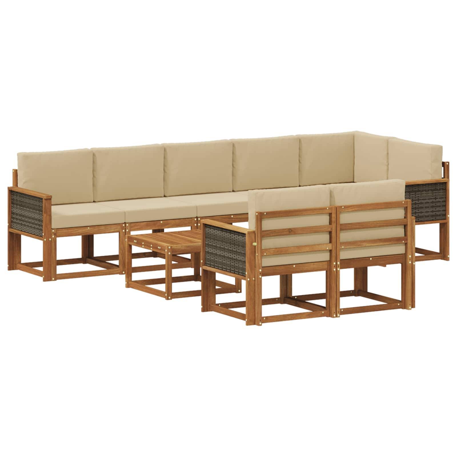 vidaXL Outdoor-Sofagarnitur mit Kissen 9 pcs Natur und Beige Polyester
