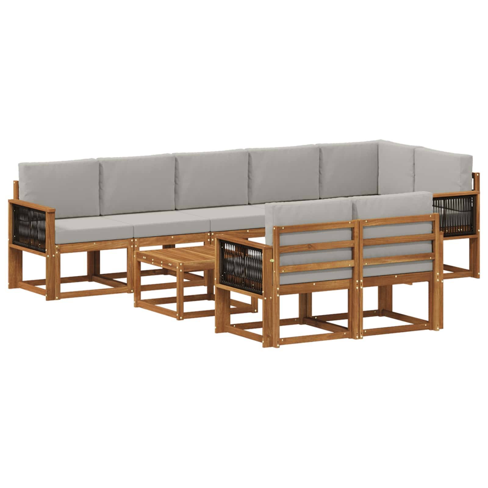 vidaXL Outdoor-Sofagarnitur 9 pcs Natürlich und Hellgrau Polyester