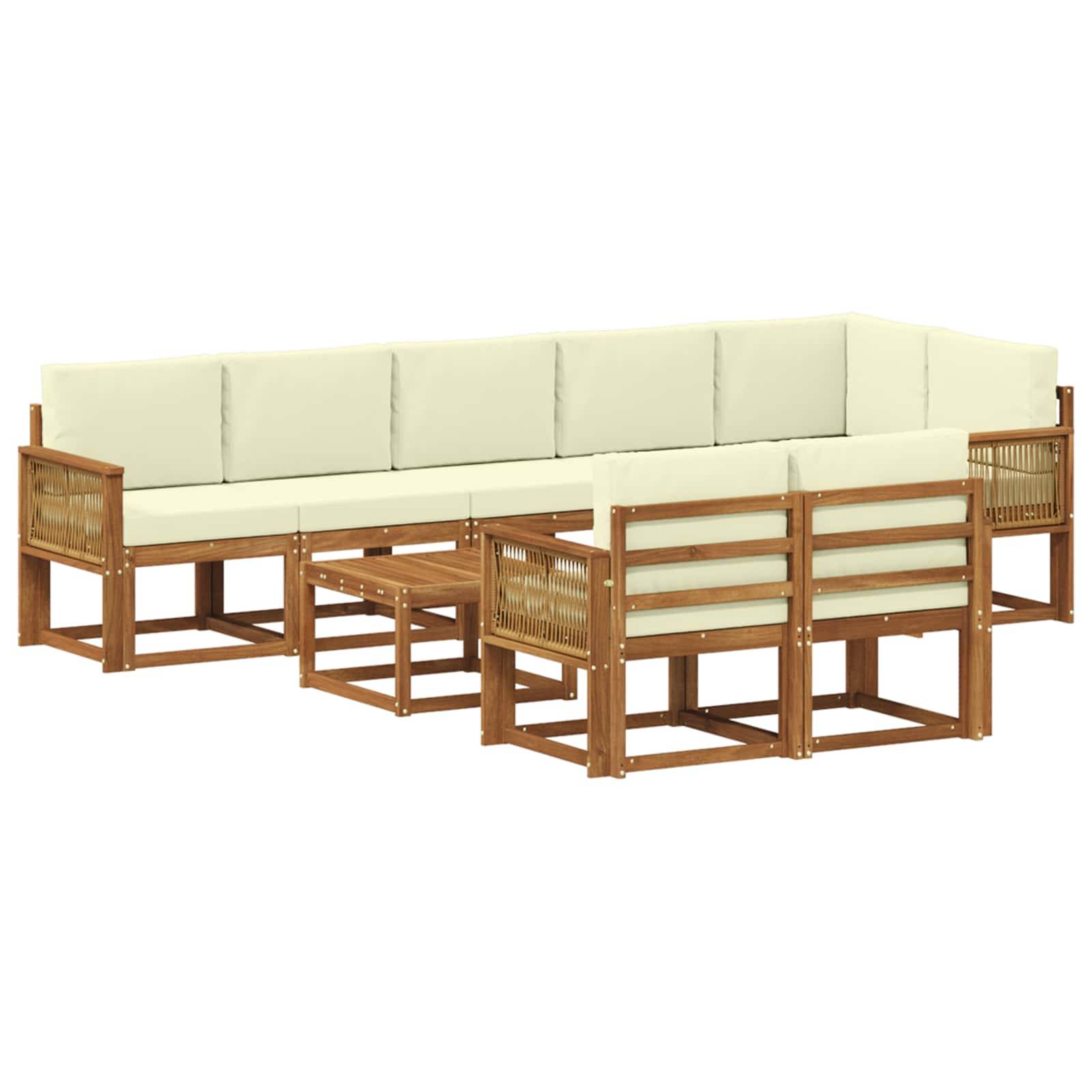 vidaXL Outdoor-Sofagarnitur mit Kissen 9 pcs Natur und Creme Polyester