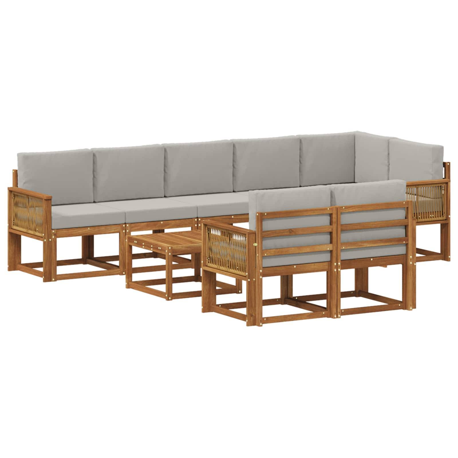 vidaXL Outdoor-Sofagarnitur 9 pcs Natürlich und Hellgrau Polyester