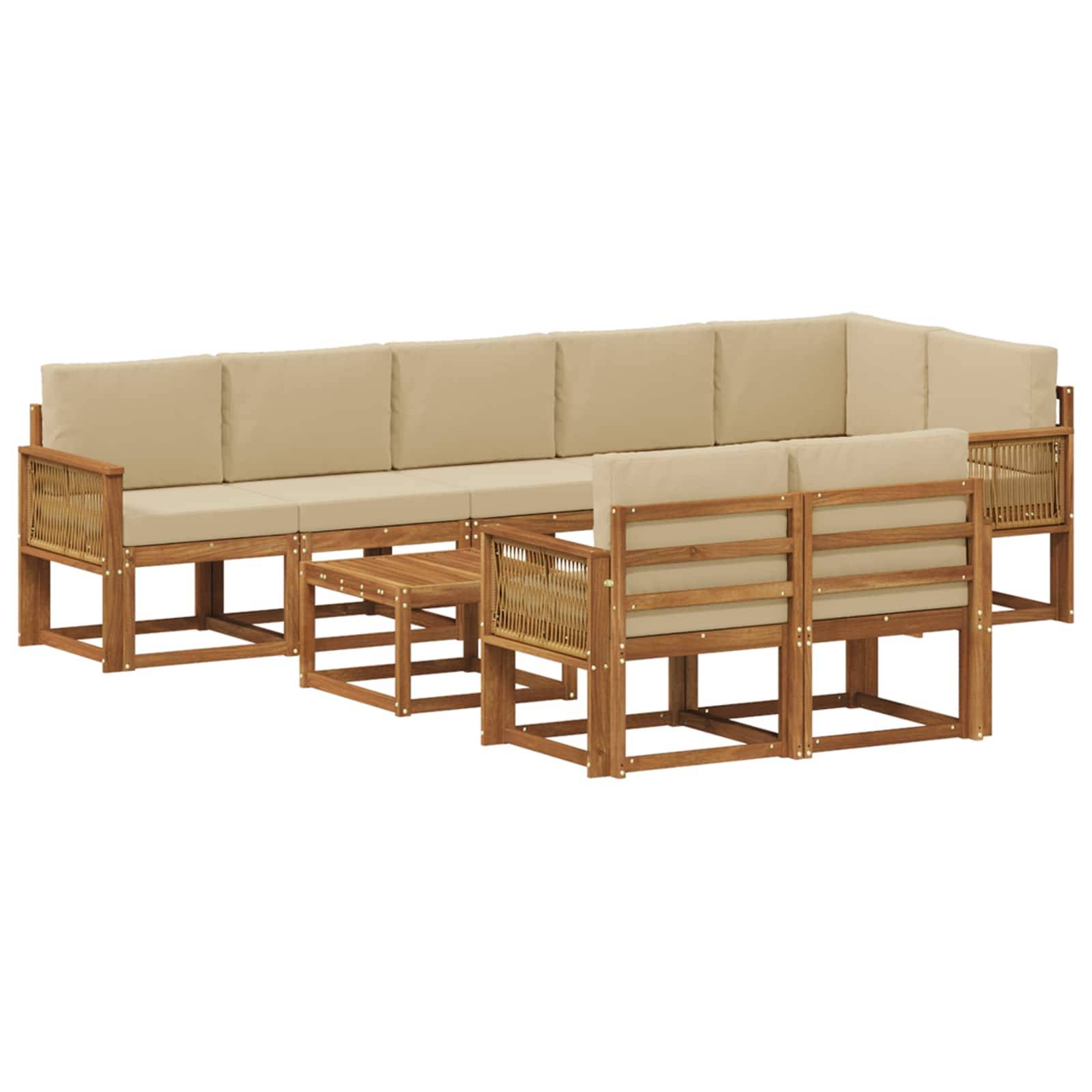 vidaXL Outdoor-Sofagarnitur mit Kissen 9 pcs Natur und Beige Polyester