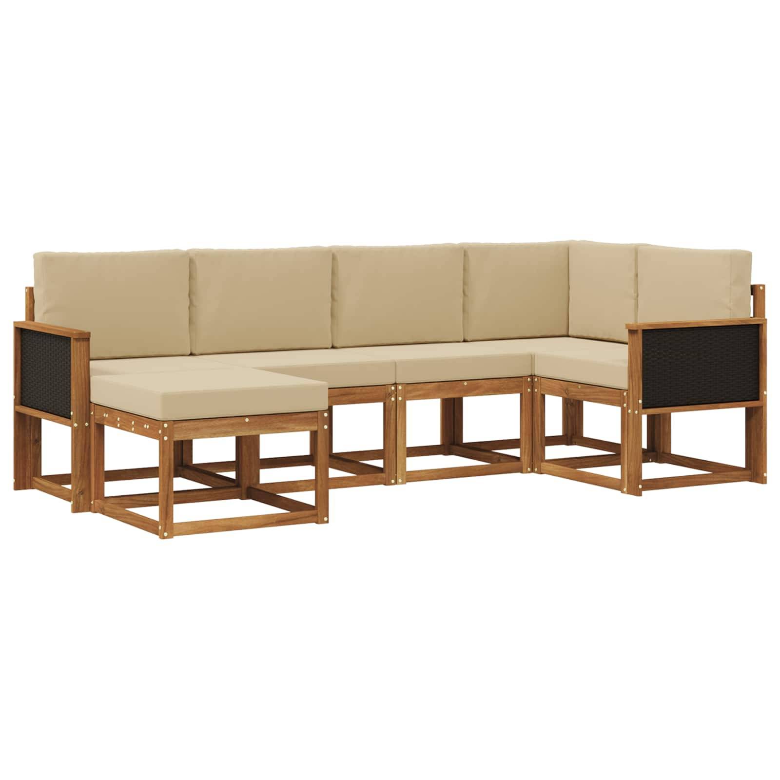 vidaXL Outdoor-Sofagarnitur 6 pcs Natur und Beige Massivholz Akazie