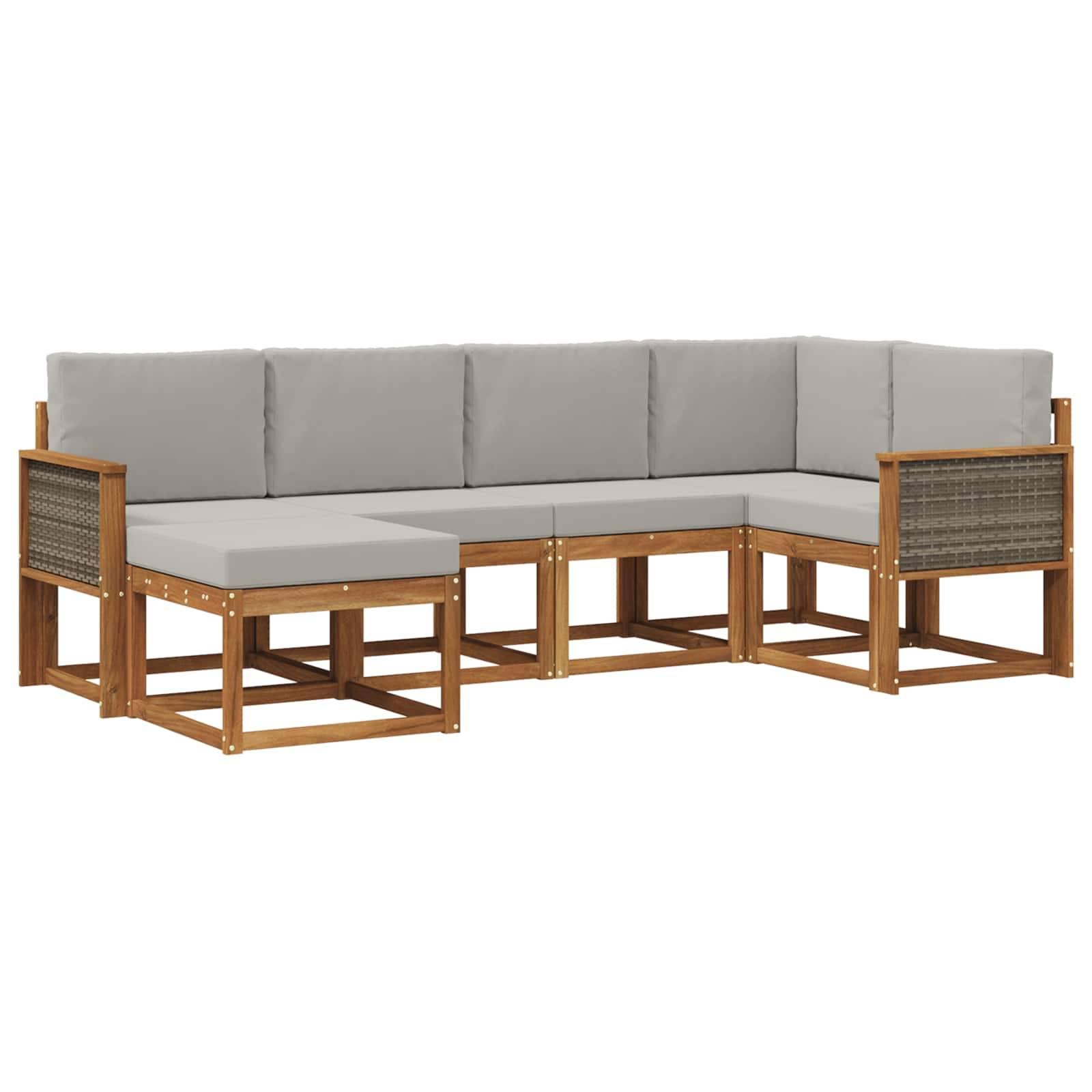 vidaXL Outdoor-Sofagarnitur 6 pcs Natürlich und Hellgrau Polyester