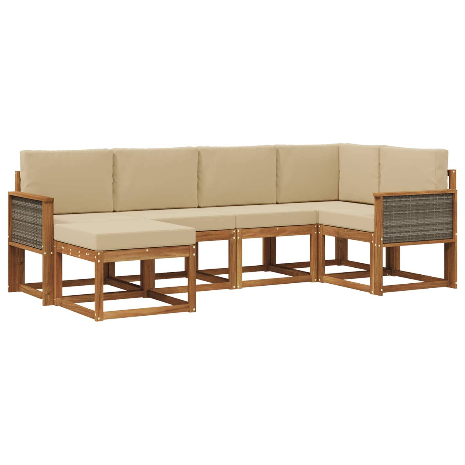 vidaXL Outdoor-Sofagarnitur mit Kissen 6 pcs Natur und Beige Polyester