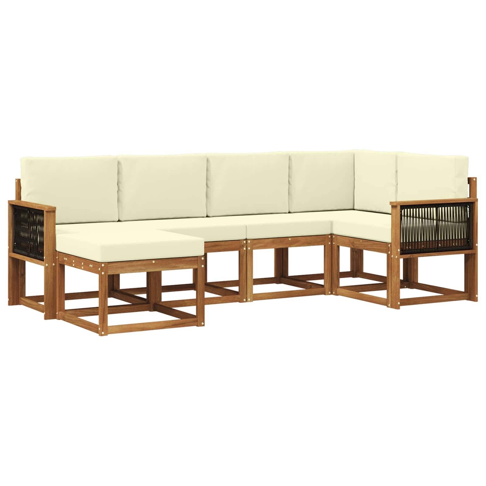 vidaXL Outdoor-Sofagarnitur 6 pcs Natur und Creme Massivholz Akazie