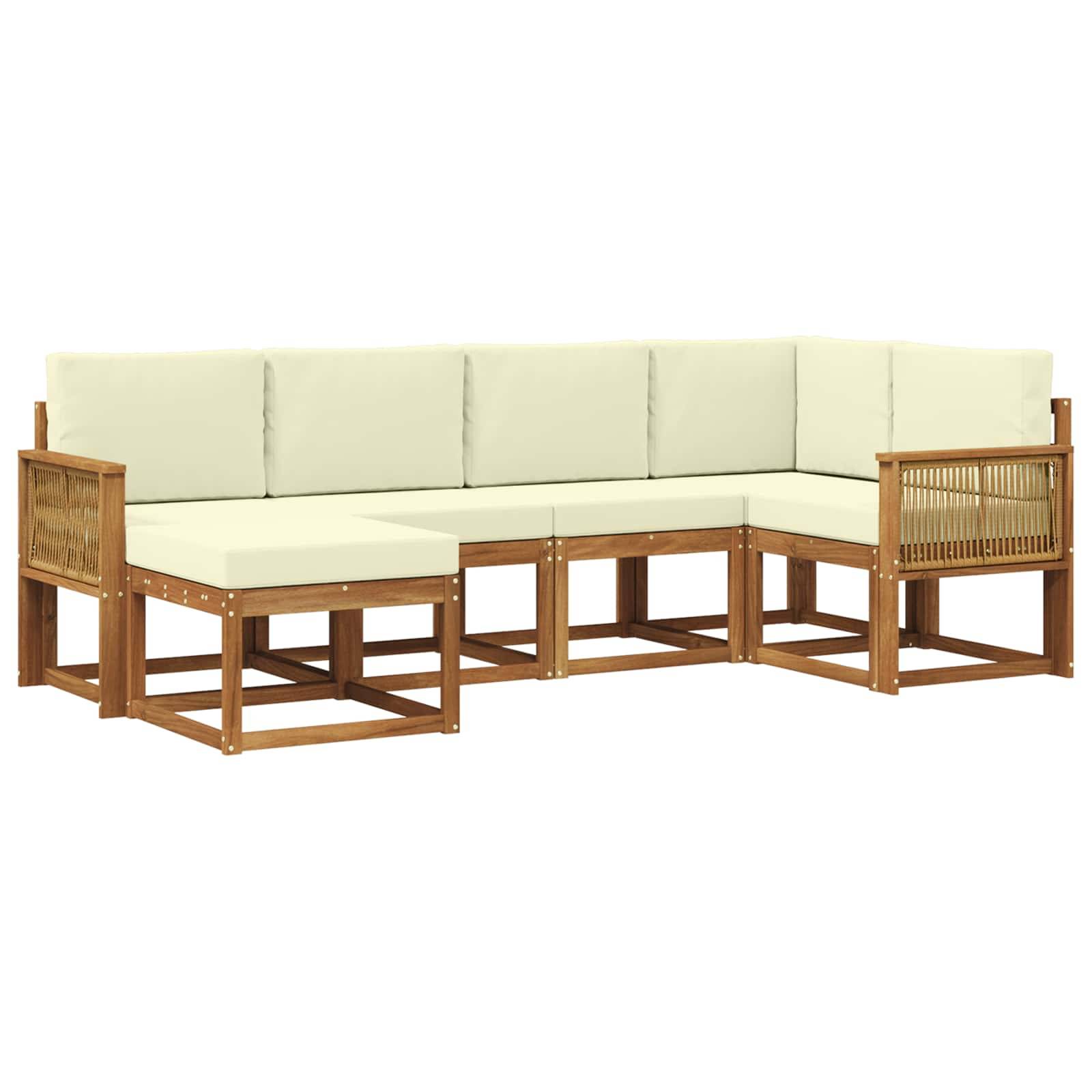vidaXL Outdoor-Sofagarnitur mit Kissen 6 pcs Natur und Creme Polyester
