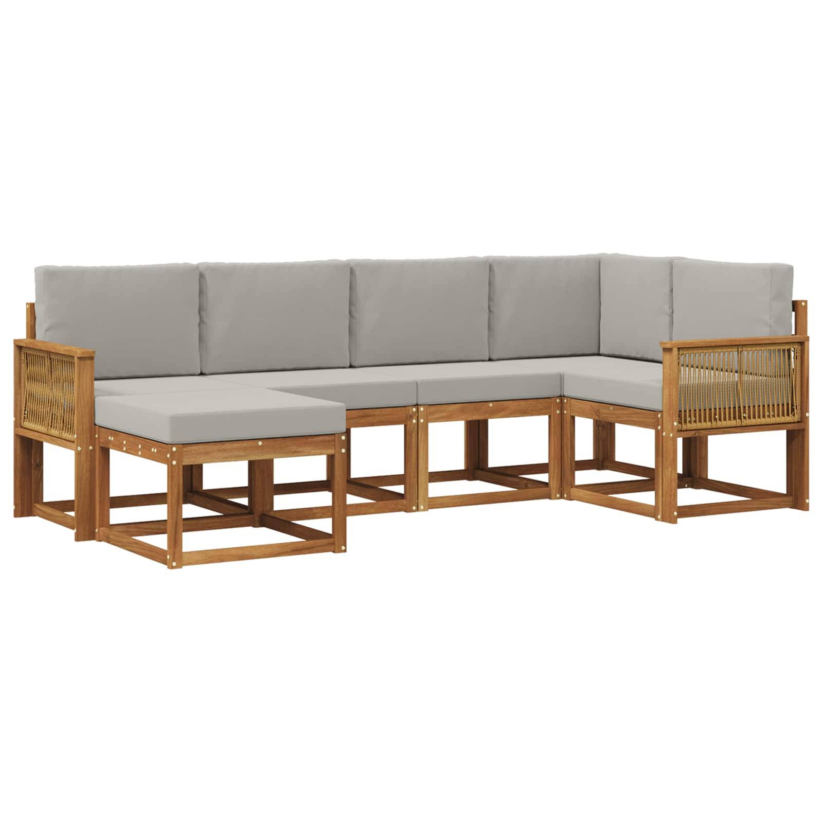 vidaXL Outdoor-Sofagarnitur 6 pcs Natürlich und Hellgrau Polyester