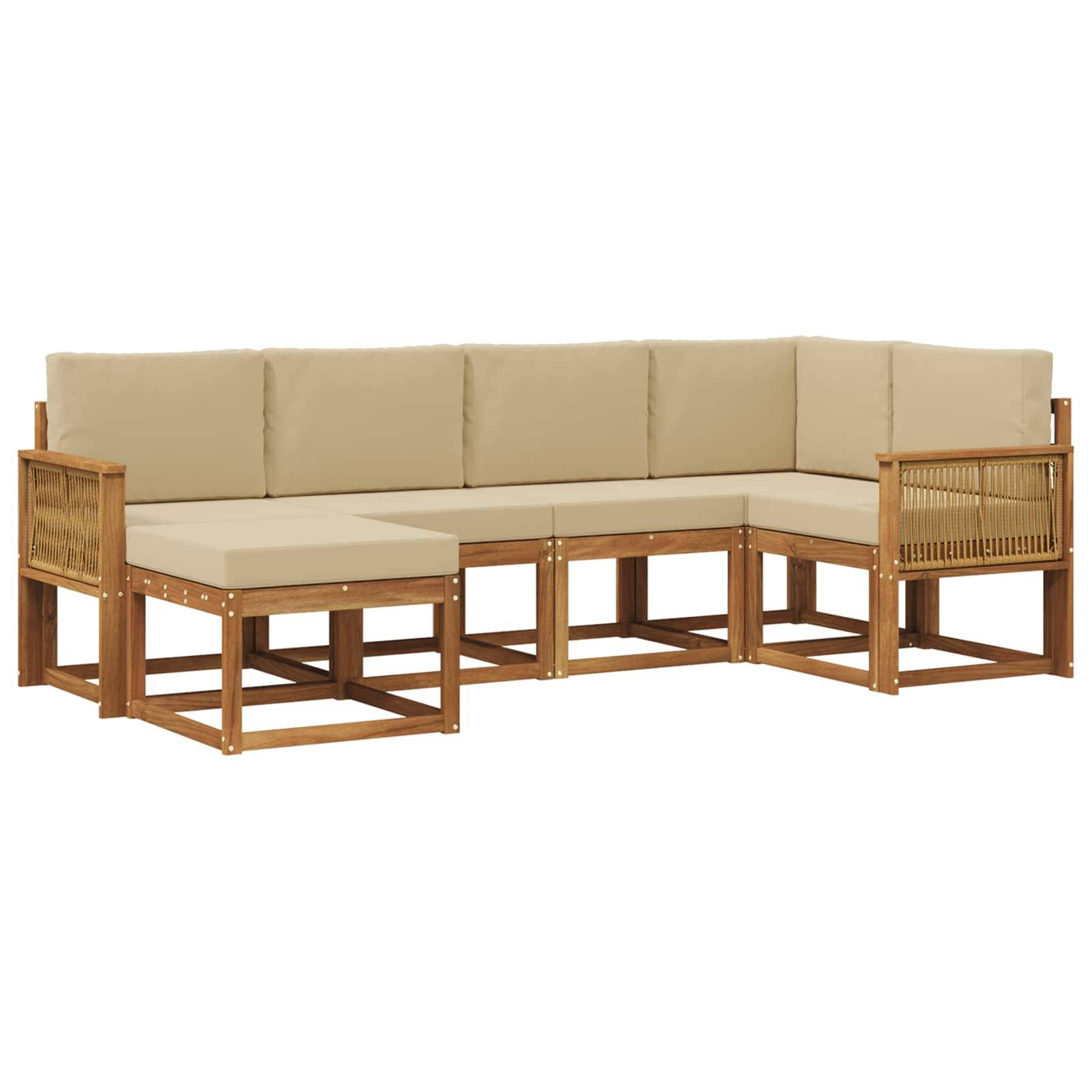 vidaXL Outdoor-Sofagarnitur mit Kissen 6 pcs Natur und Beige Polyester