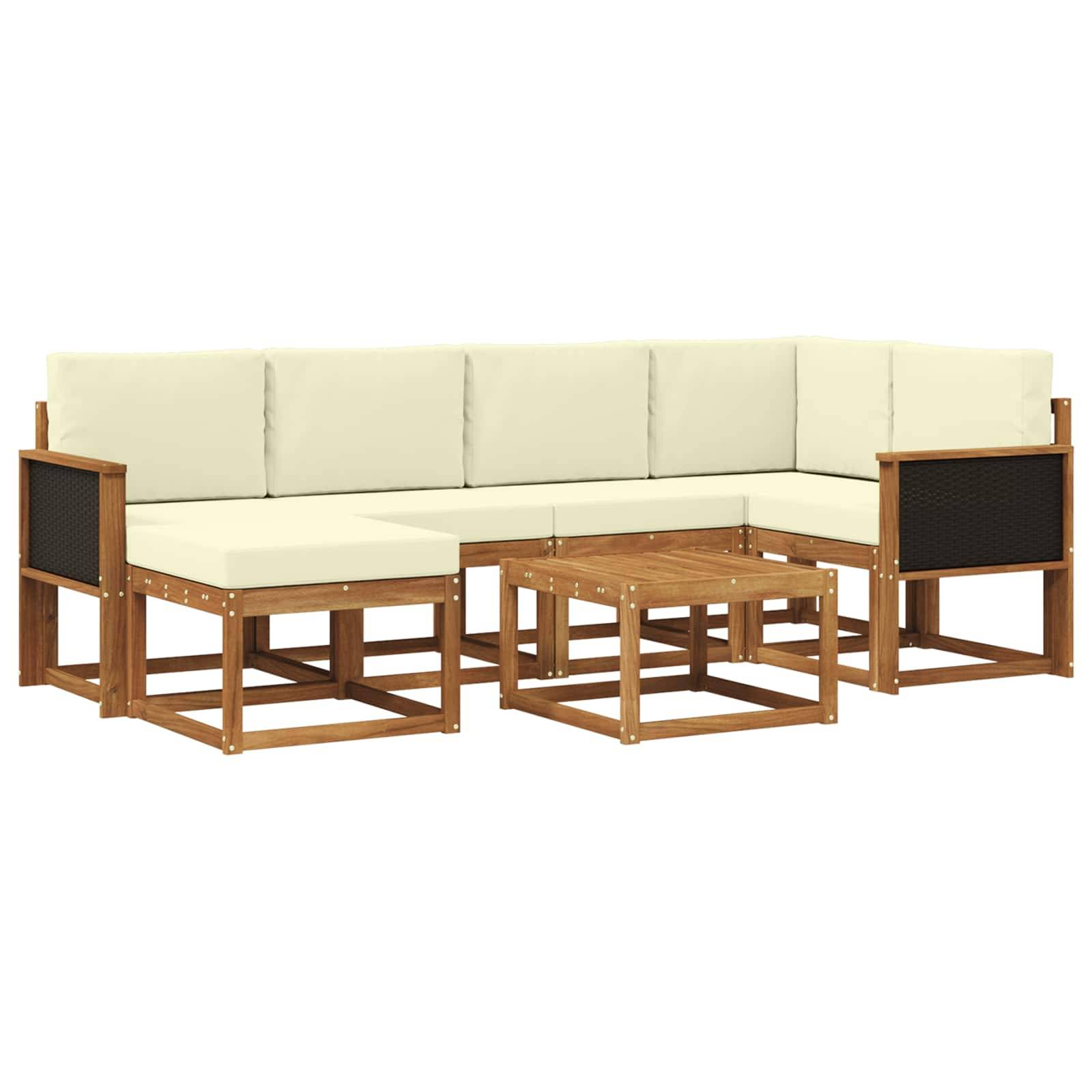 vidaXL Outdoor-Sofagarnitur 7 pcs Natur und Creme Massivholz Akazie