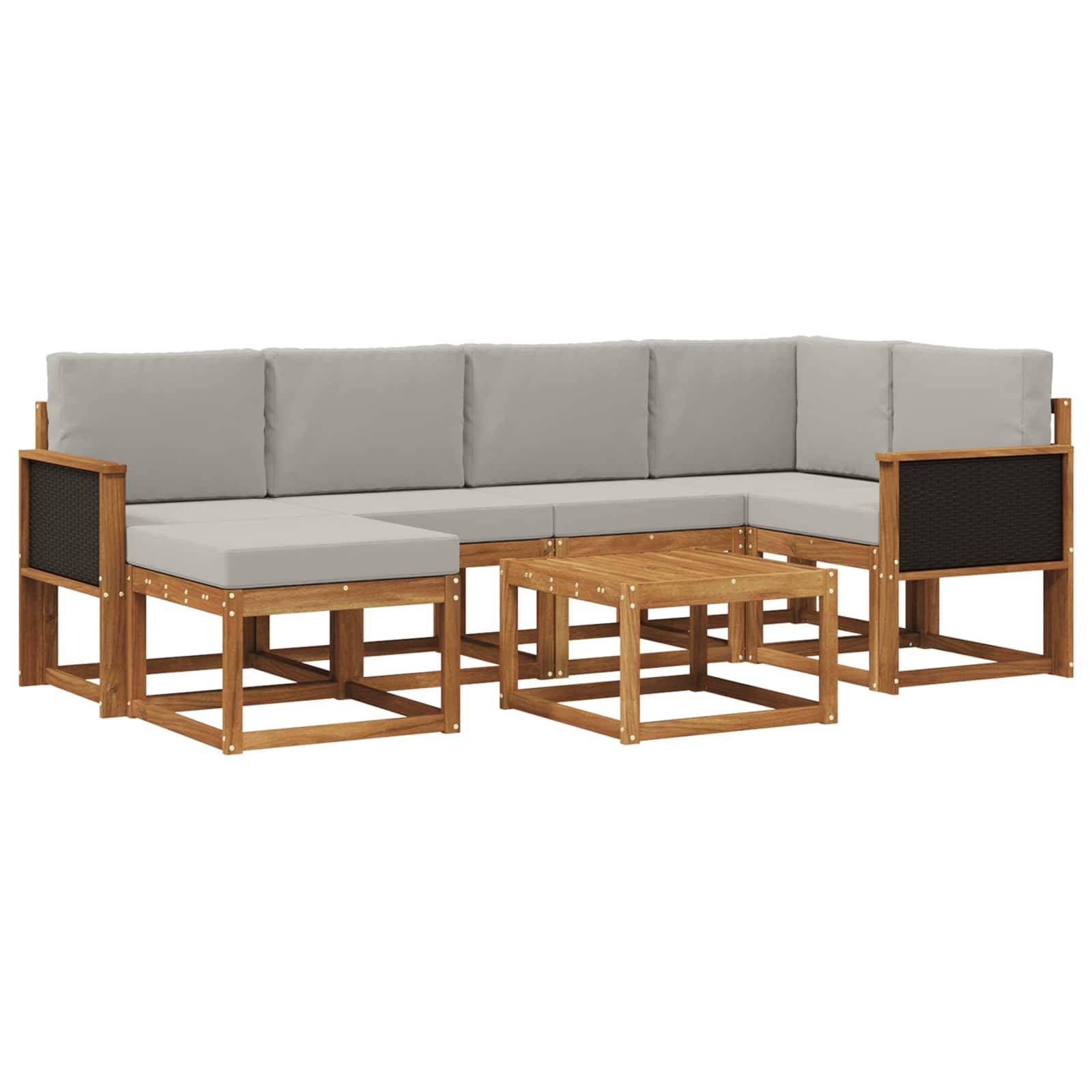 vidaXL Outdoor-Sofagarnitur mit Kissen 7 pcs Natürlich und Hellgrau