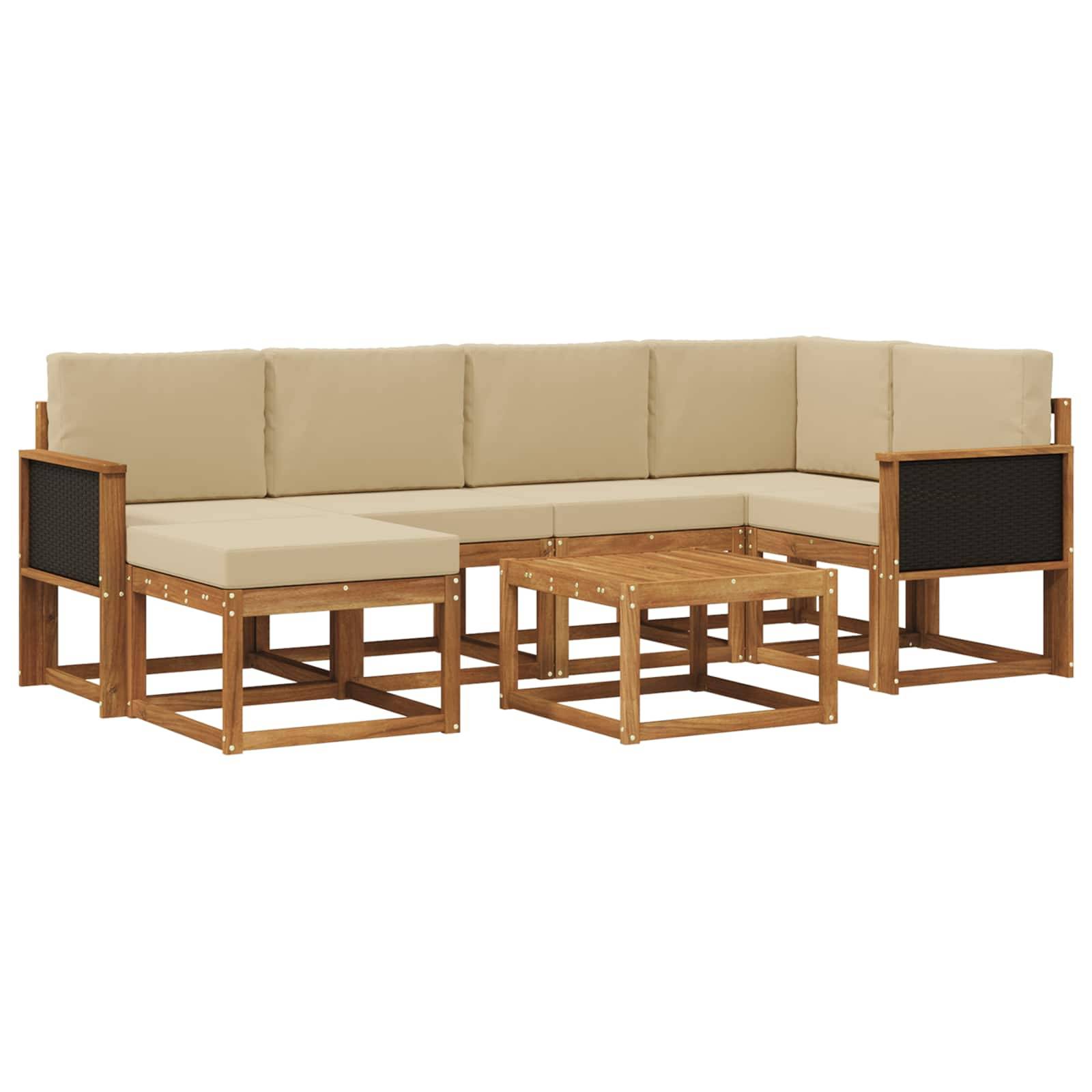 vidaXL Outdoor-Sofagarnitur 7 pcs Natur und Beige Massivholz Akazie