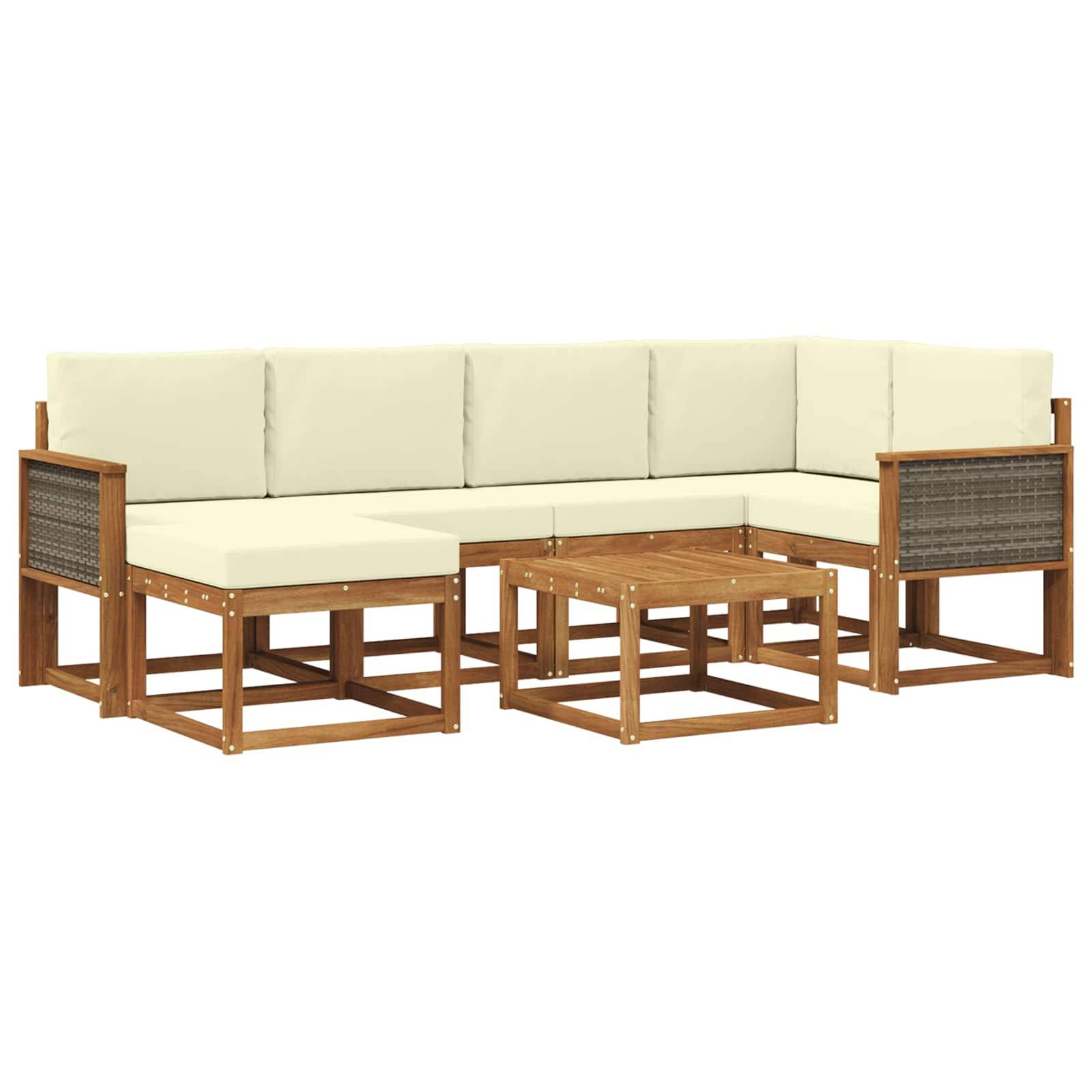 vidaXL Outdoor-Sofagarnitur 7 pcs Natur und Creme Massivholz Akazie