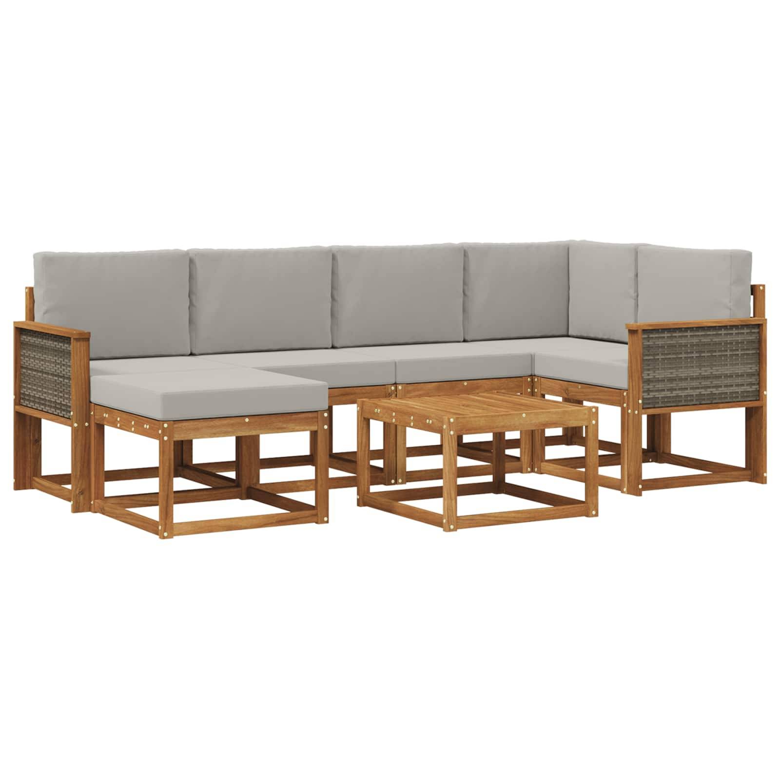 vidaXL Outdoor-Sofagarnitur mit Kissen 7 pcs Natürlich und Hellgrau