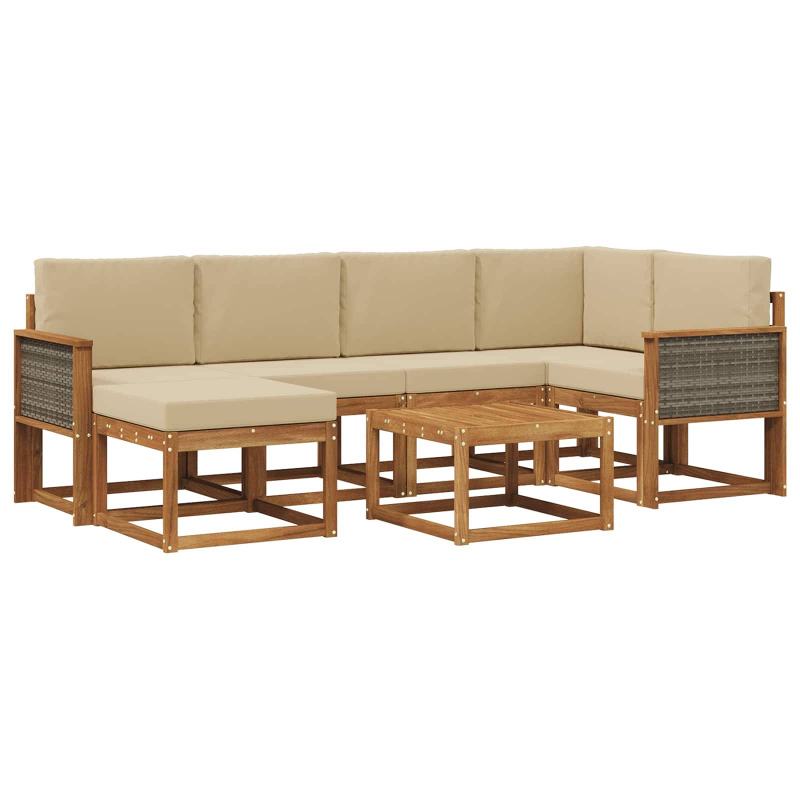 vidaXL Outdoor-Sofagarnitur 7 pcs Natur und Beige Massivholz Akazie
