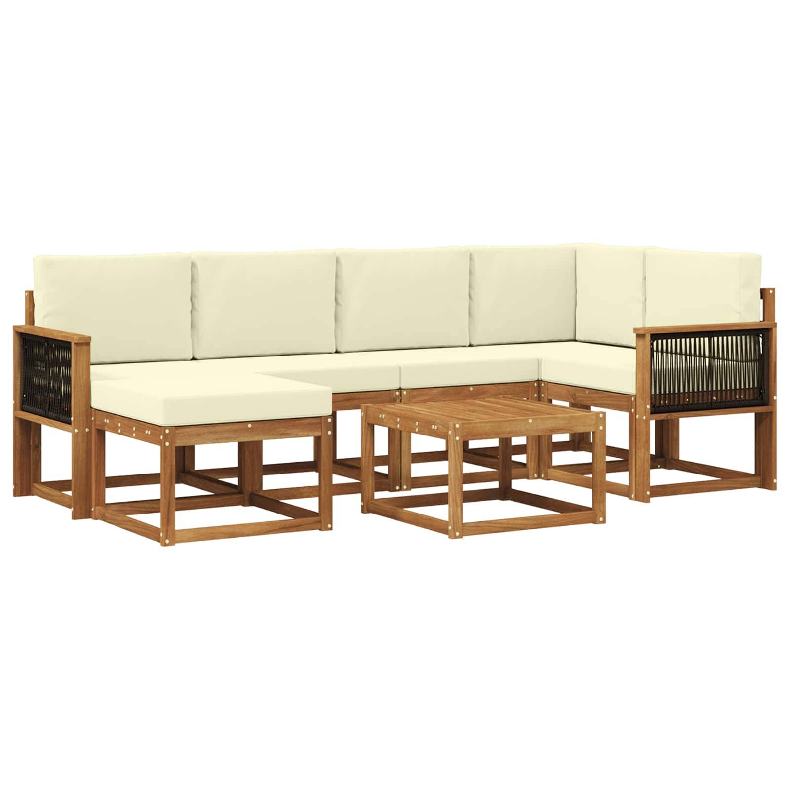 vidaXL Outdoor-Sofagarnitur 7 pcs Natur und Creme Massivholz Akazie