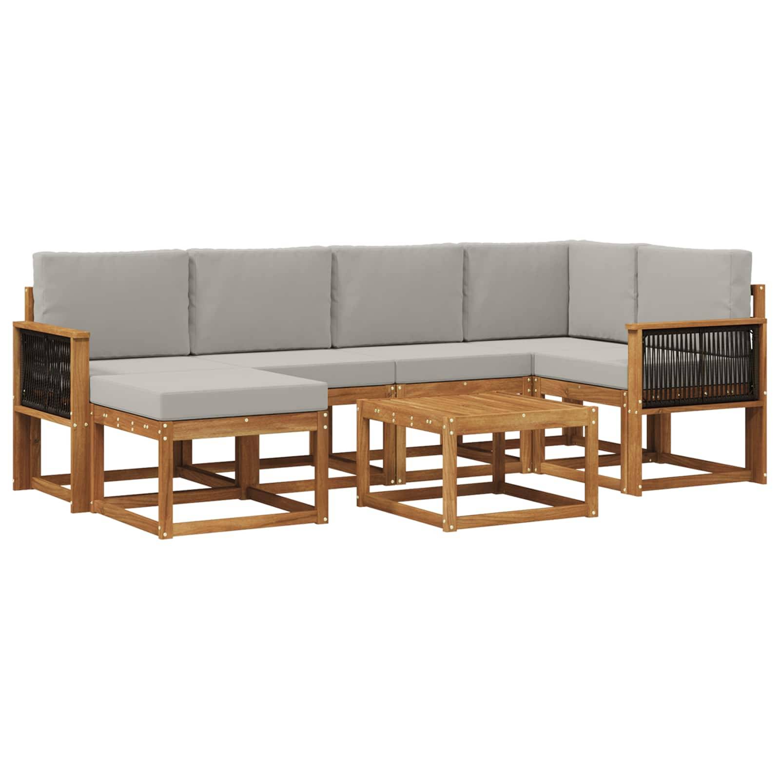 vidaXL Outdoor-Sofagarnitur mit Kissen 7 pcs Natürlich und Hellgrau