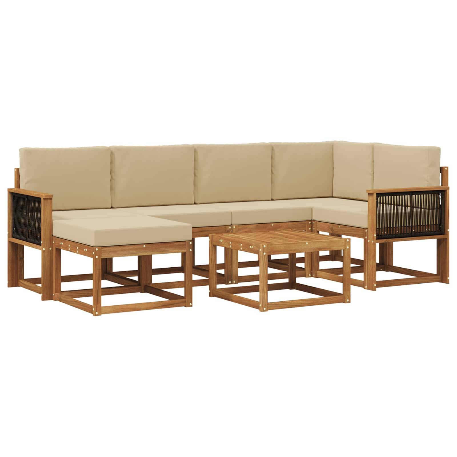 vidaXL Outdoor-Sofagarnitur 7 pcs Natur und Beige Massivholz Akazie
