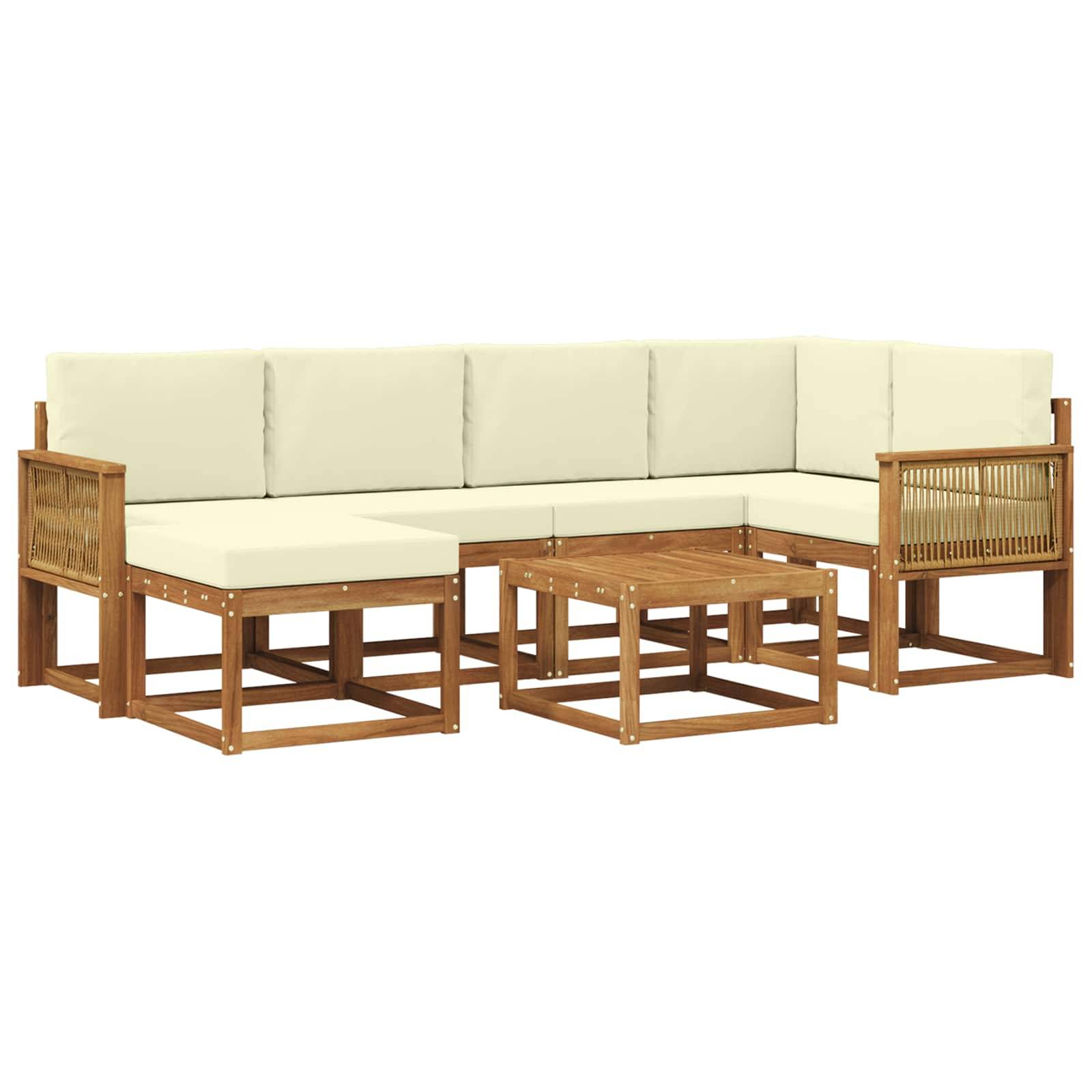 vidaXL Outdoor-Sofagarnitur 7 pcs Natur und Creme Massivholz Akazie