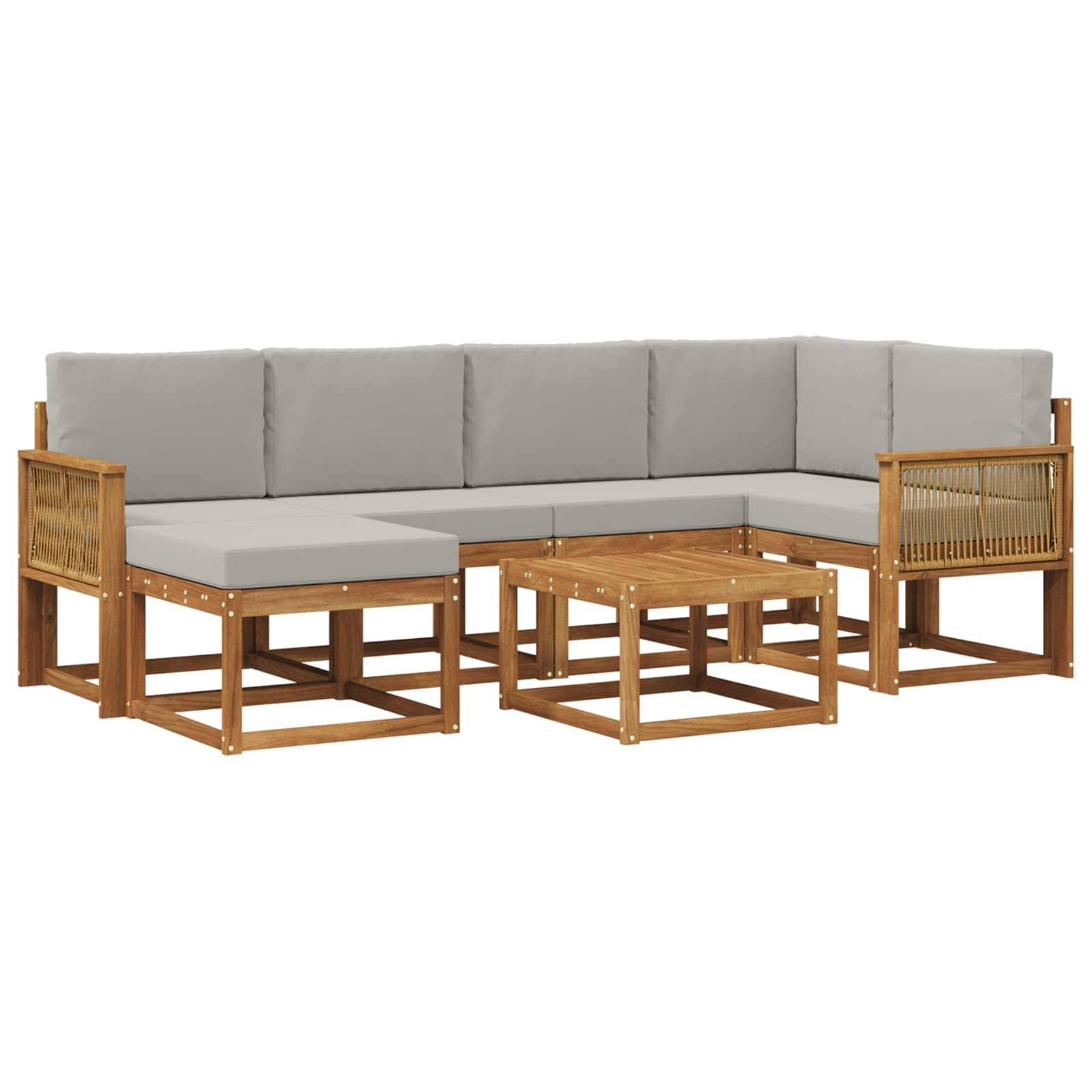 vidaXL Outdoor-Sofagarnitur mit Kissen 7 pcs Natürlich und Hellgrau