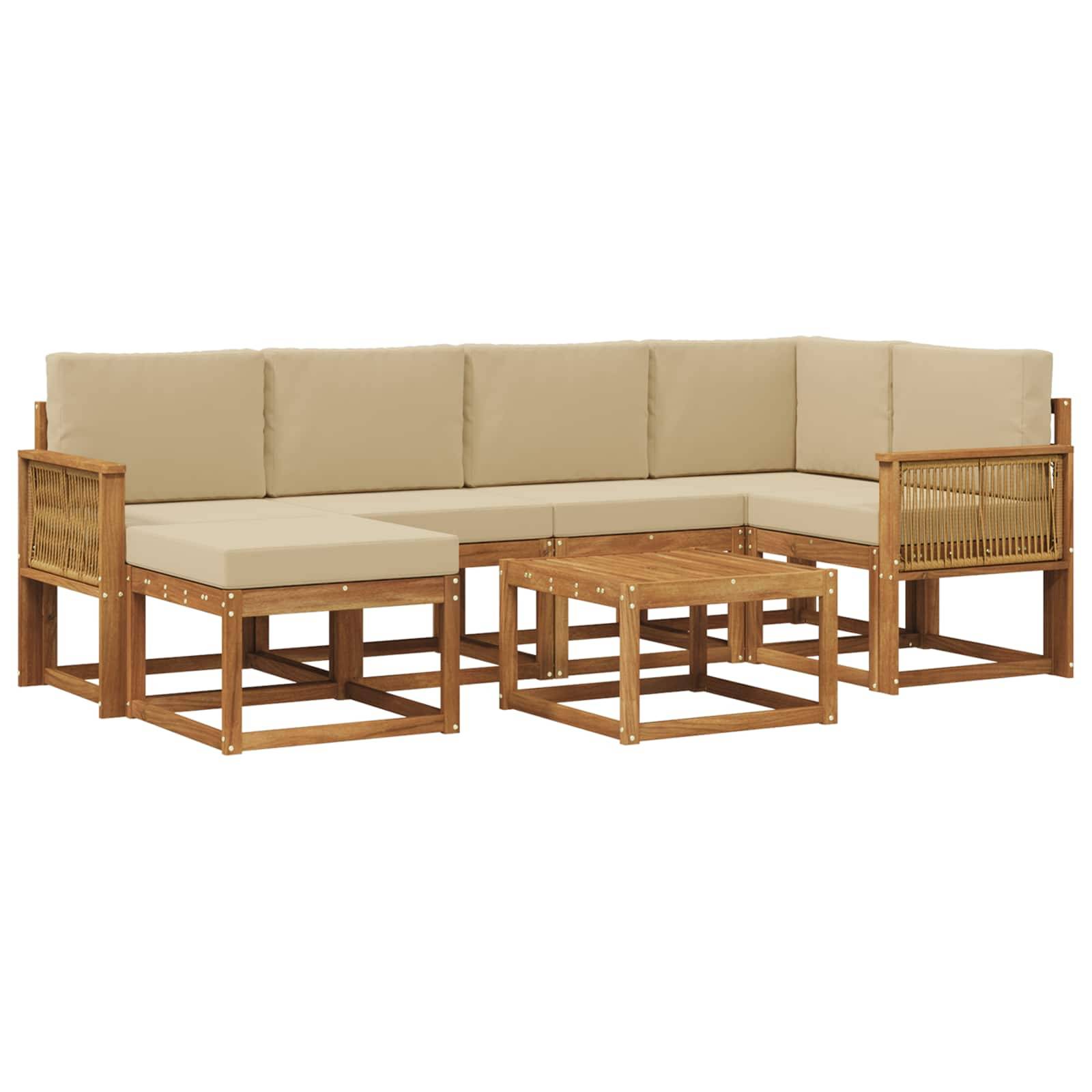 vidaXL Outdoor-Sofagarnitur 7 pcs Natur und Beige Massivholz Akazie
