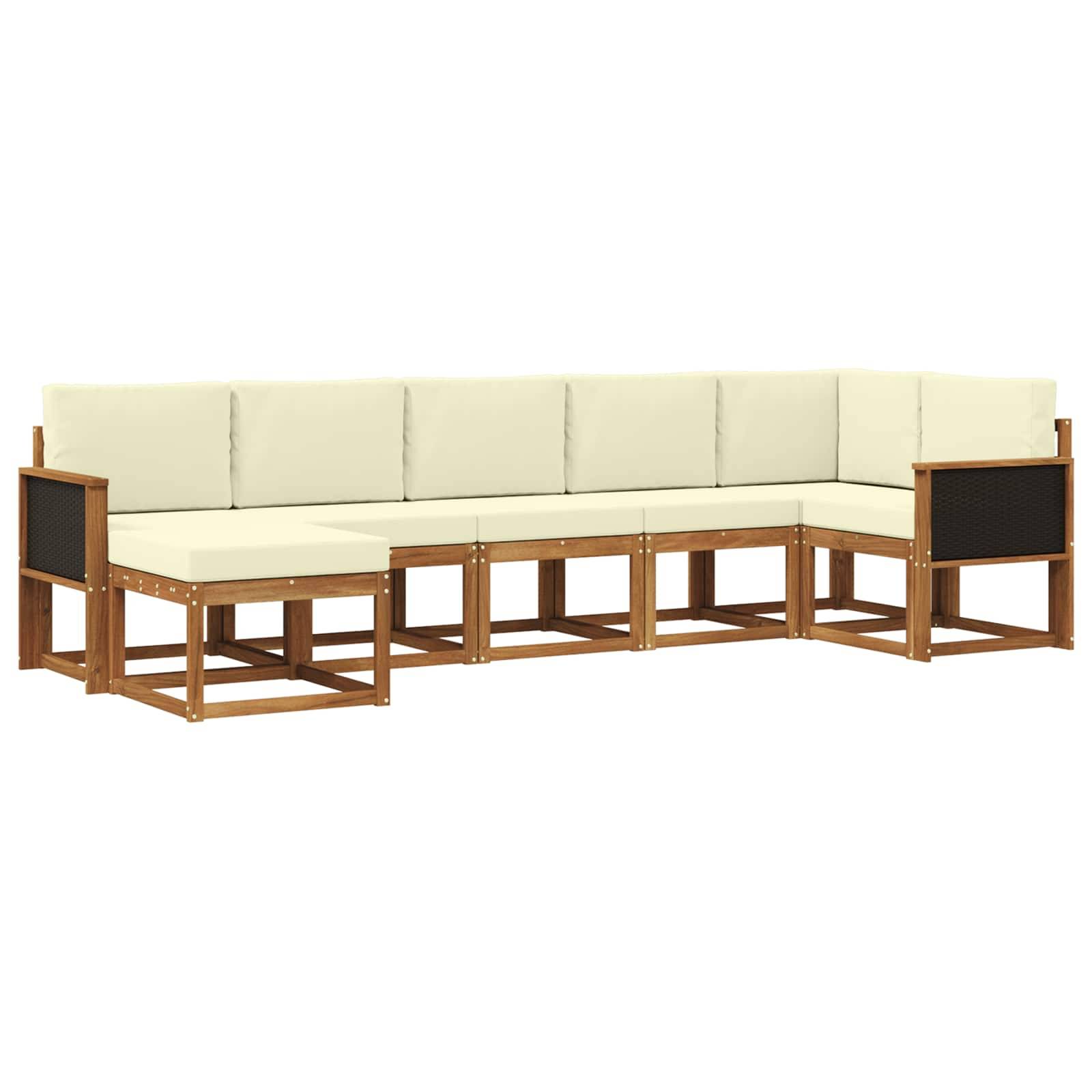 vidaXL Outdoor-Sofagarnitur mit Kissen 7 pcs Natur und Creme Polyester