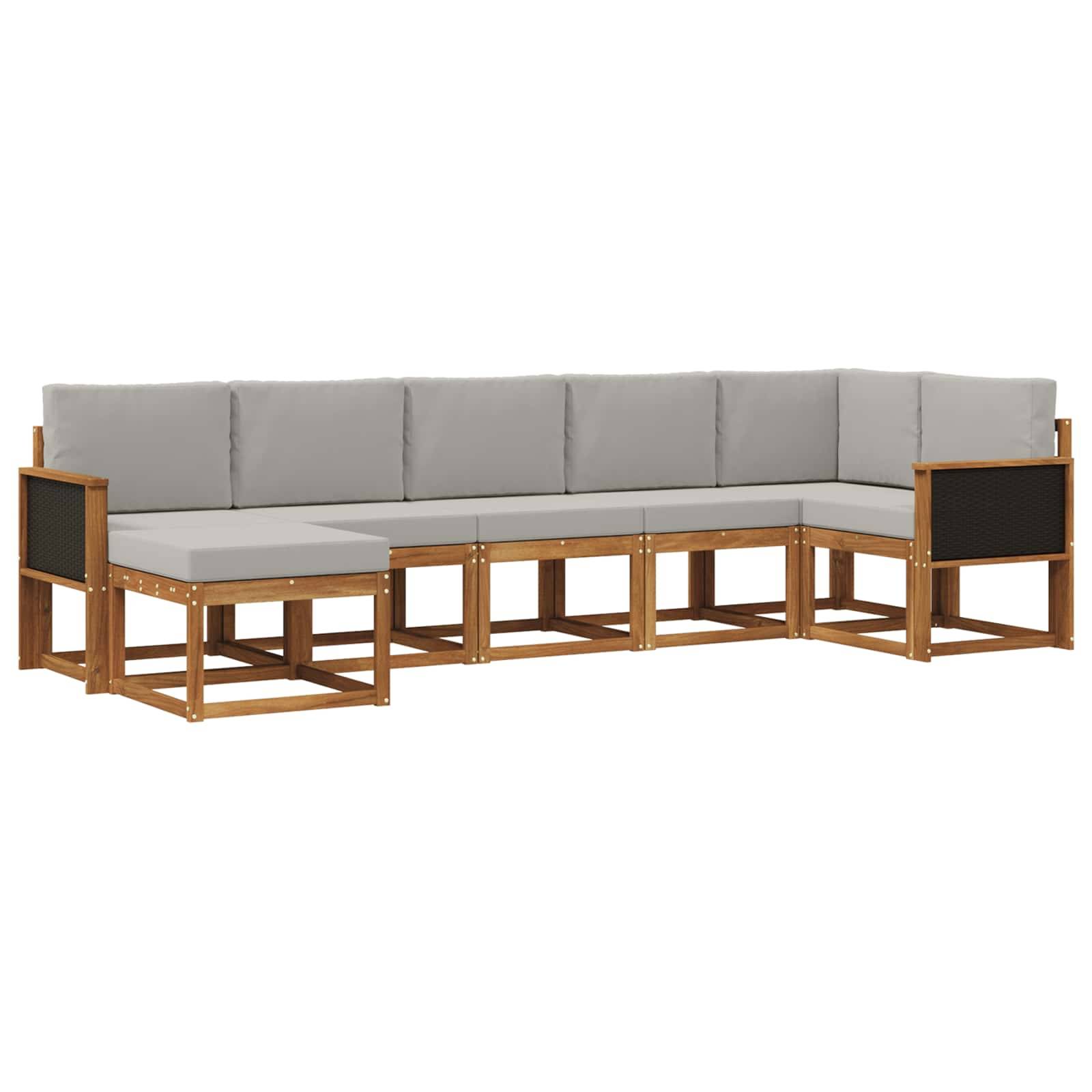 vidaXL Outdoor-Sofagarnitur 7 pcs Natürlich und Hellgrau Polyester