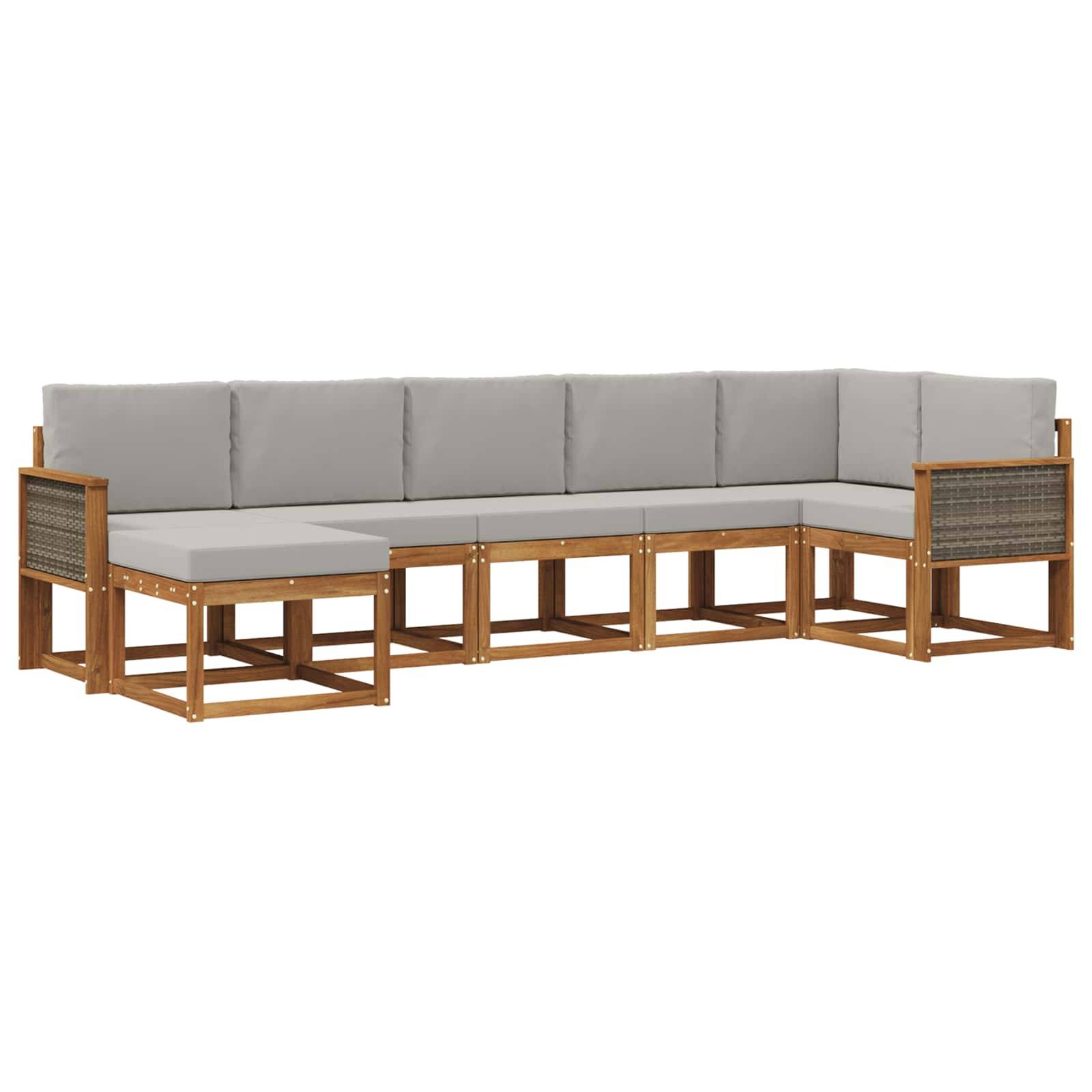 vidaXL Outdoor-Sofagarnitur 7 pcs Natürlich und Hellgrau Polyester