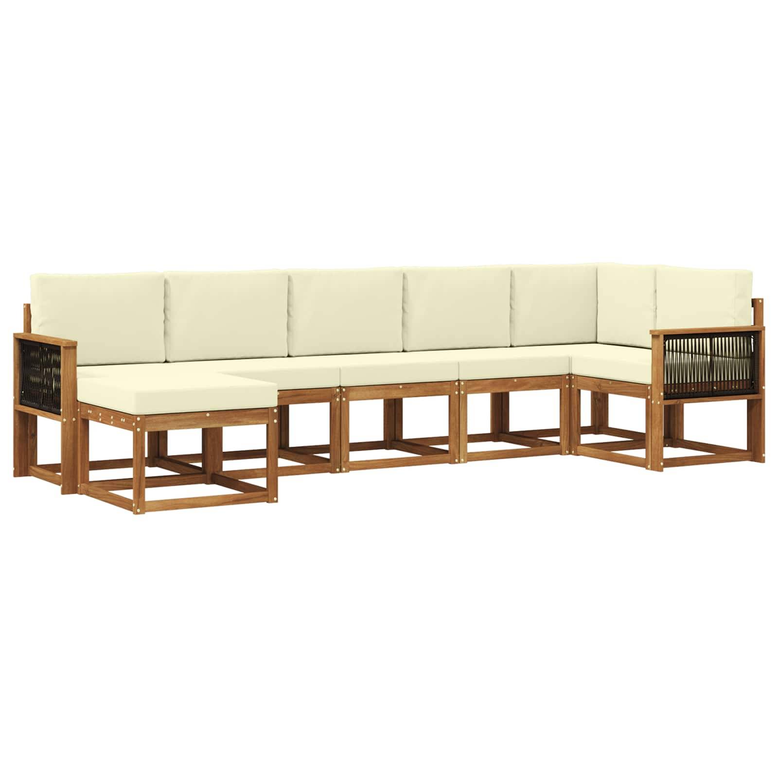 vidaXL Outdoor-Sofagarnitur mit Kissen 7 pcs Natur und Creme Polyester