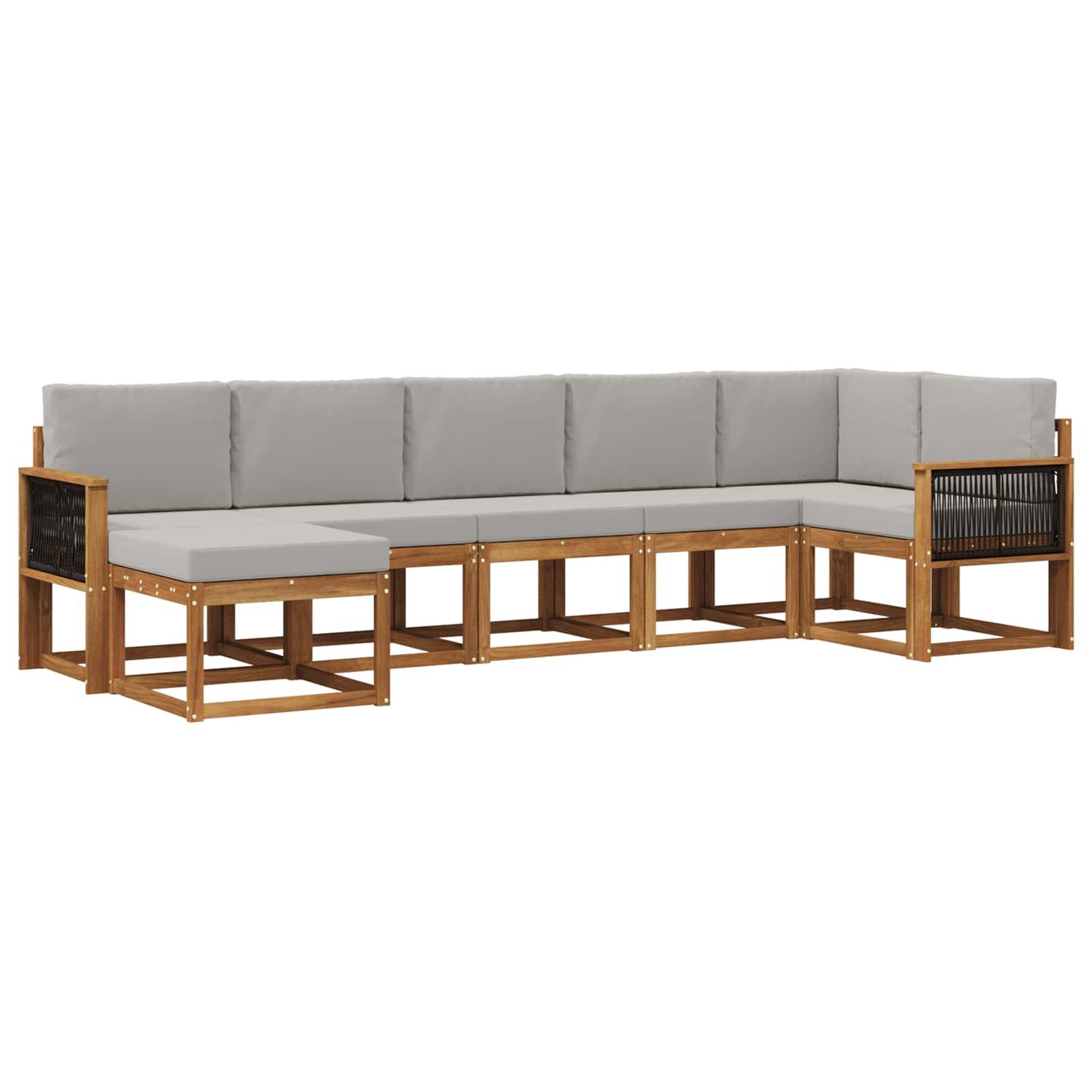 vidaXL Outdoor-Sofagarnitur 7 pcs Natürlich und Hellgrau Polyester
