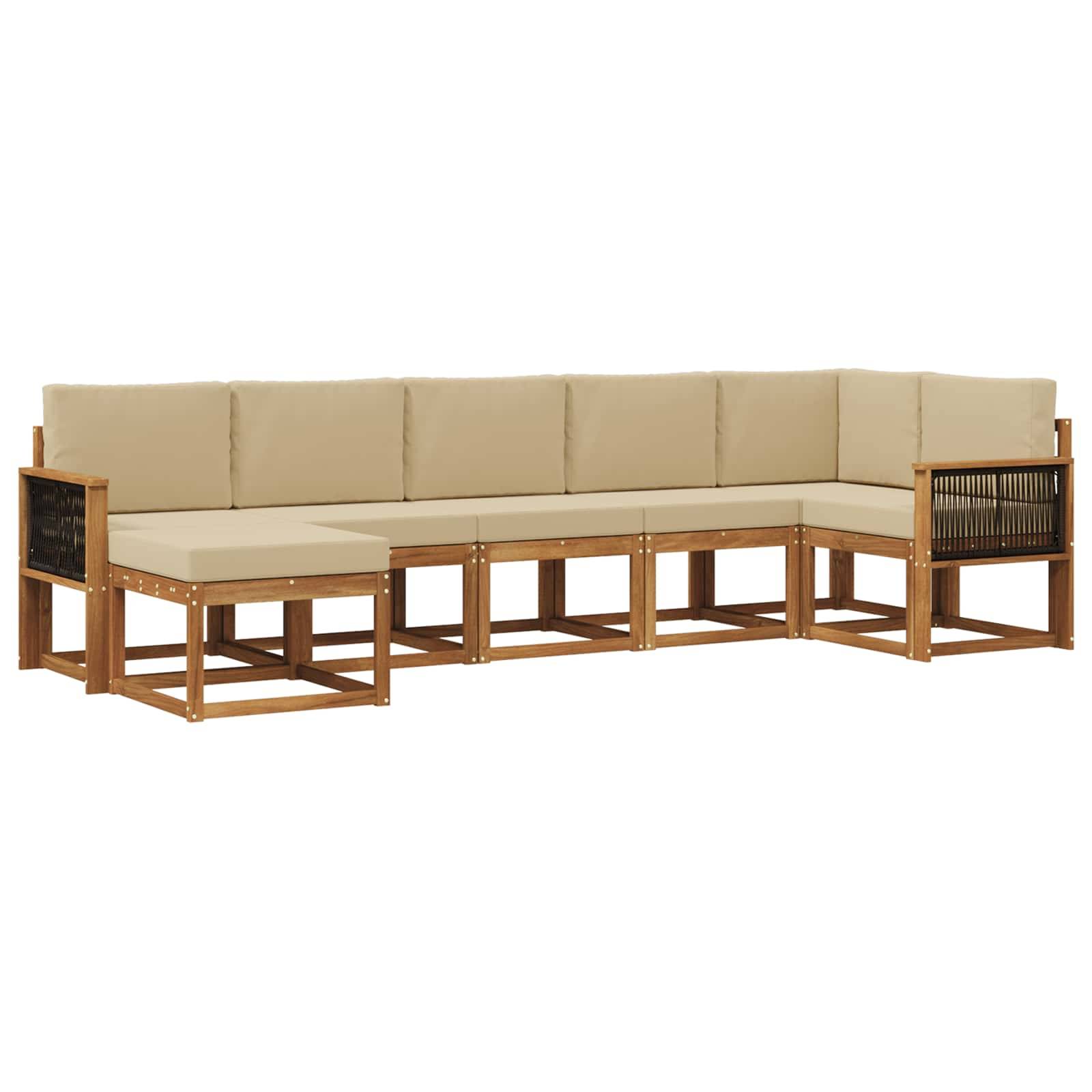 vidaXL Outdoor-Sofagarnitur mit Kissen 7 pcs Natur und Beige Polyester