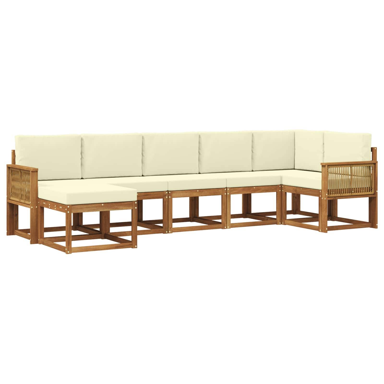 vidaXL Outdoor-Sofagarnitur mit Kissen 7 pcs Natur und Creme Polyester