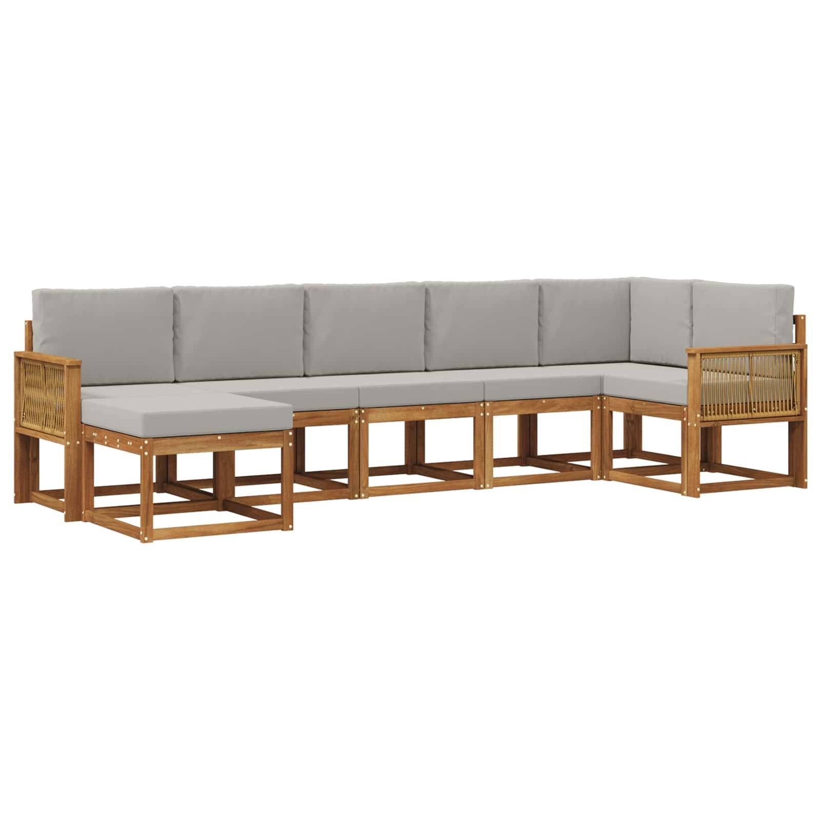 vidaXL Outdoor-Sofagarnitur 7 pcs Natürlich und Hellgrau Polyester