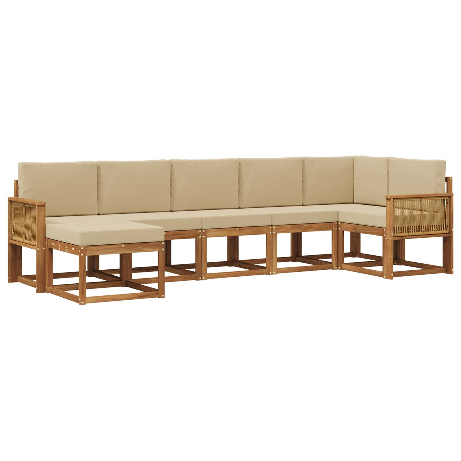vidaXL Outdoor-Sofagarnitur mit Kissen 7 pcs Natur und Beige Polyester