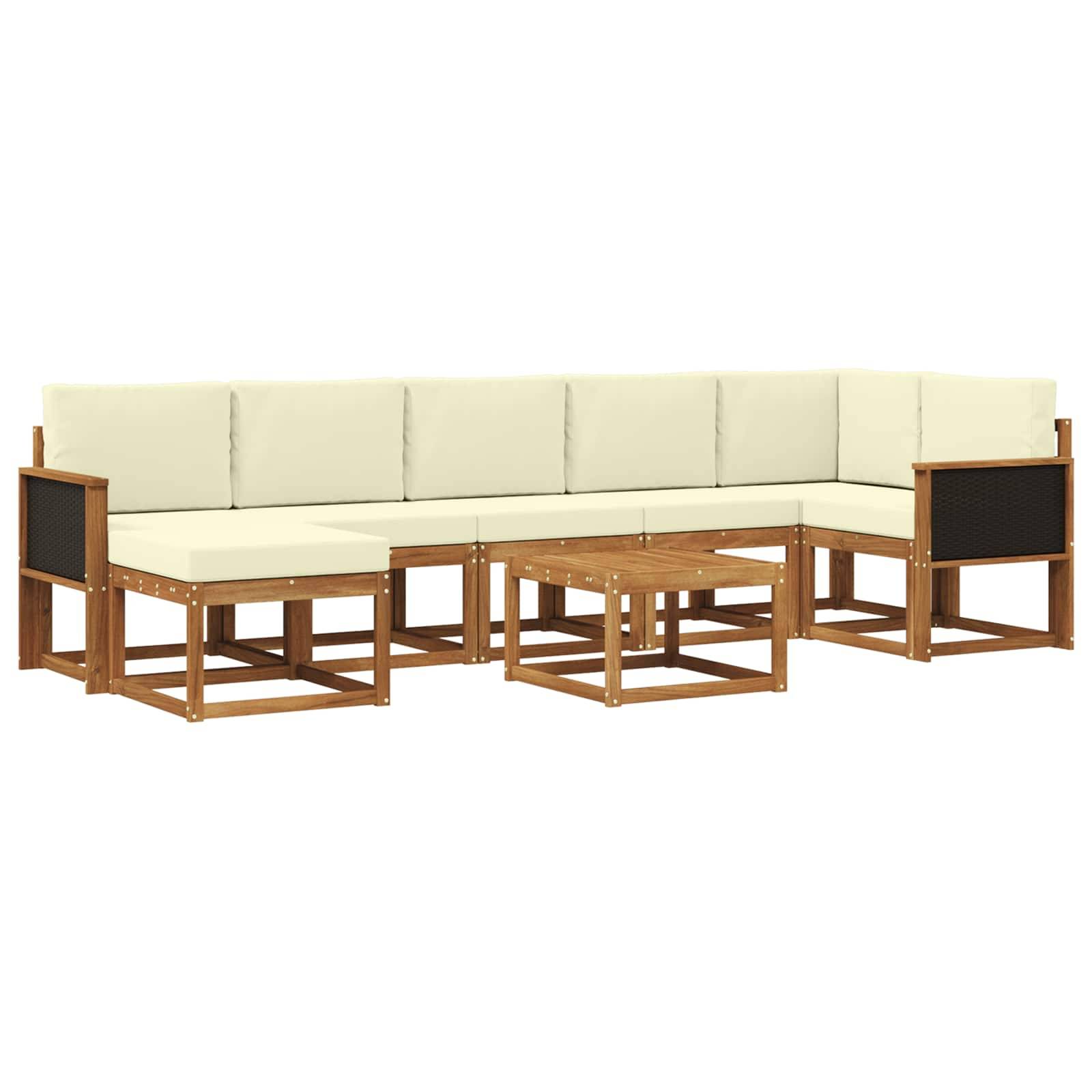 vidaXL Outdoor-Sofagarnitur mit Kissen 8 pcs Natur und Creme Polyester